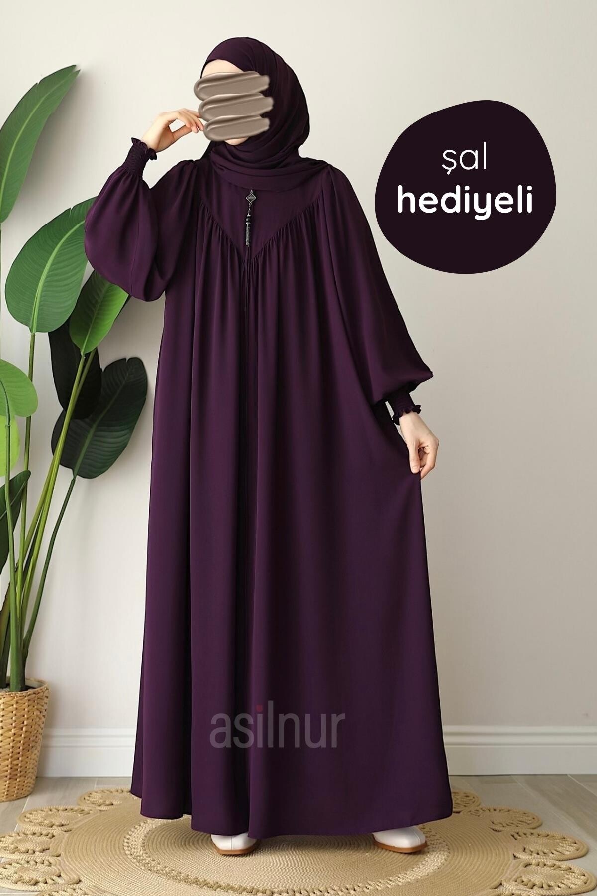 Elif Ferace Şal Hediyeli Takım Mürdüm - ASİLNUR
