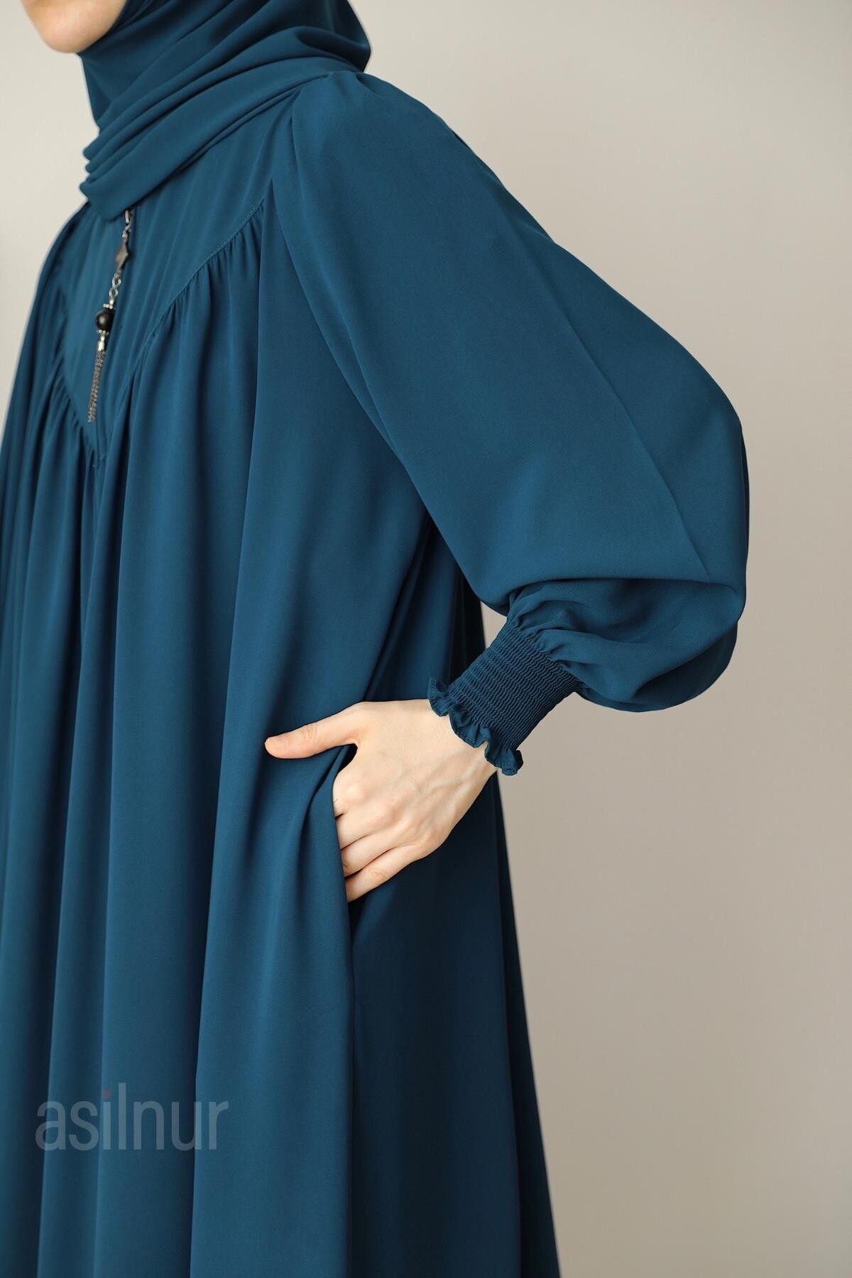 Elif Ferace Şal Hediyeli Takım Petrol Mavisi - 5