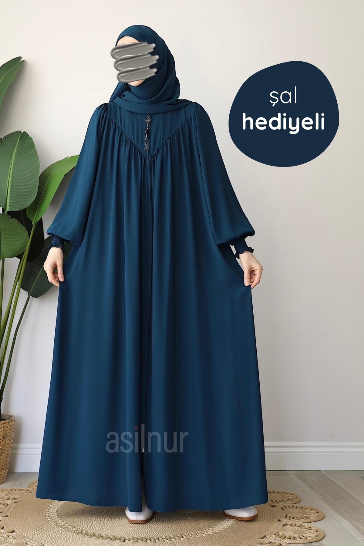 Elif Ferace Şal Hediyeli Takım Petrol Mavisi 