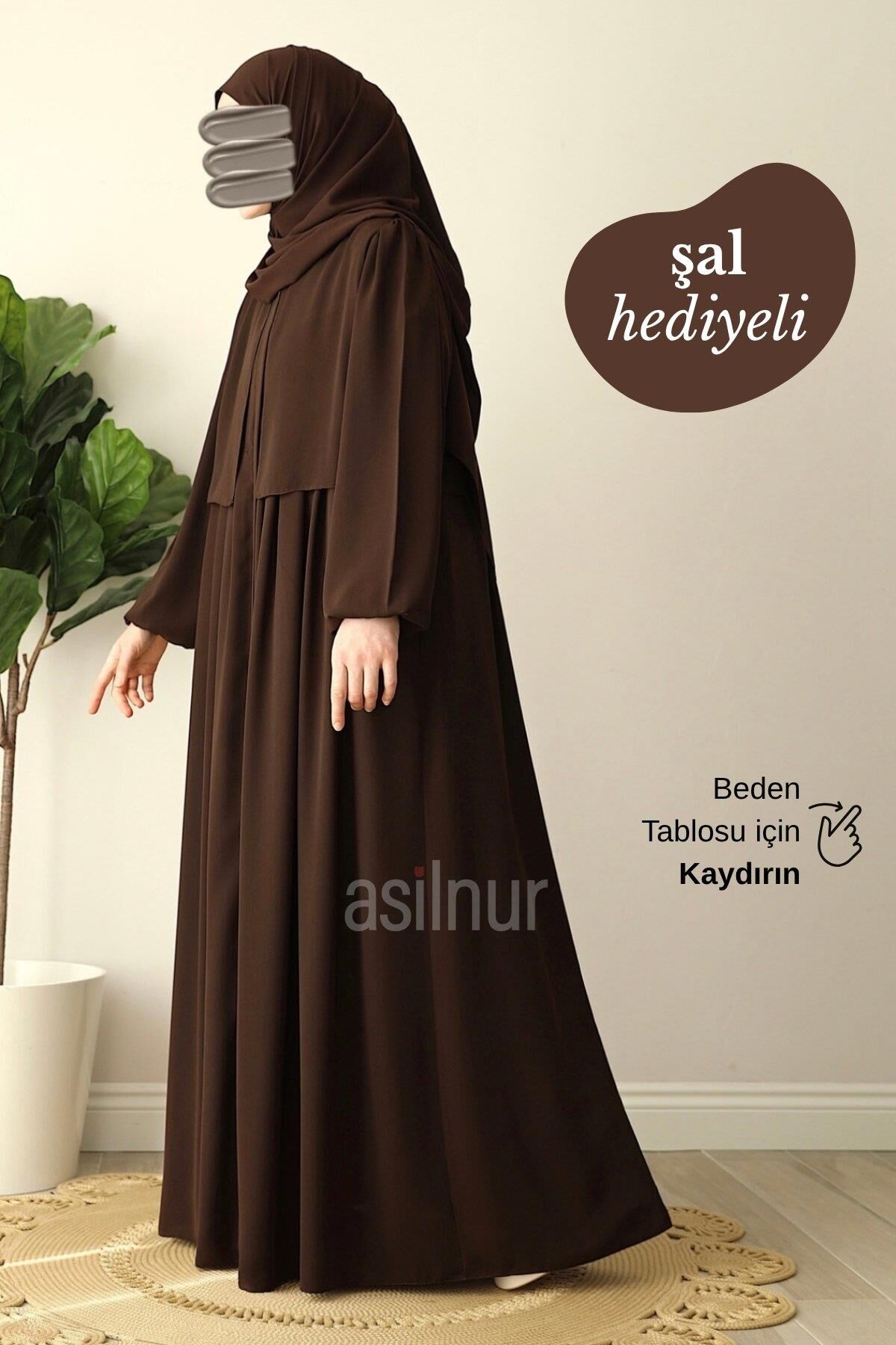 Esra Cepkenli Şal Hediyeli Takım Kahverengi - 1