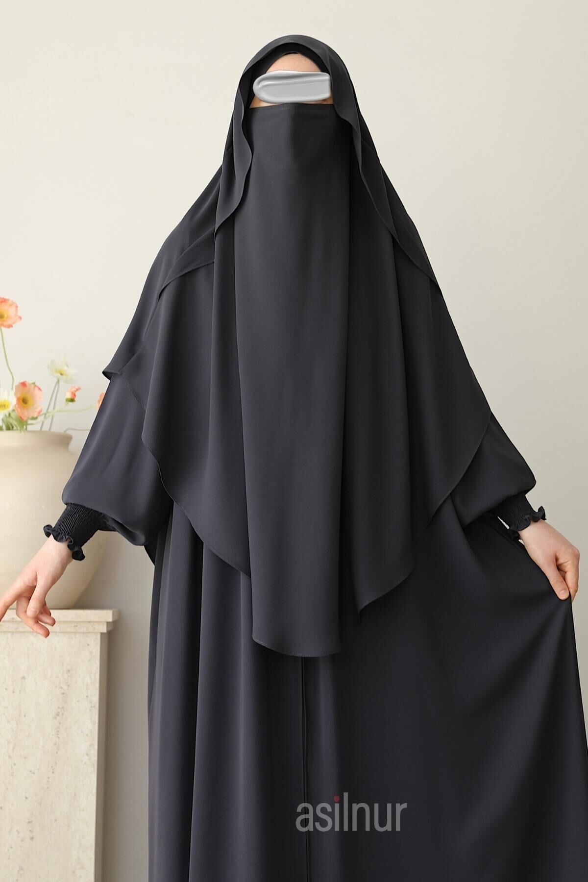 Hafsa Fermuarlı Ferace Gölgeli Sufle Hediyeli Takım Füme - 3