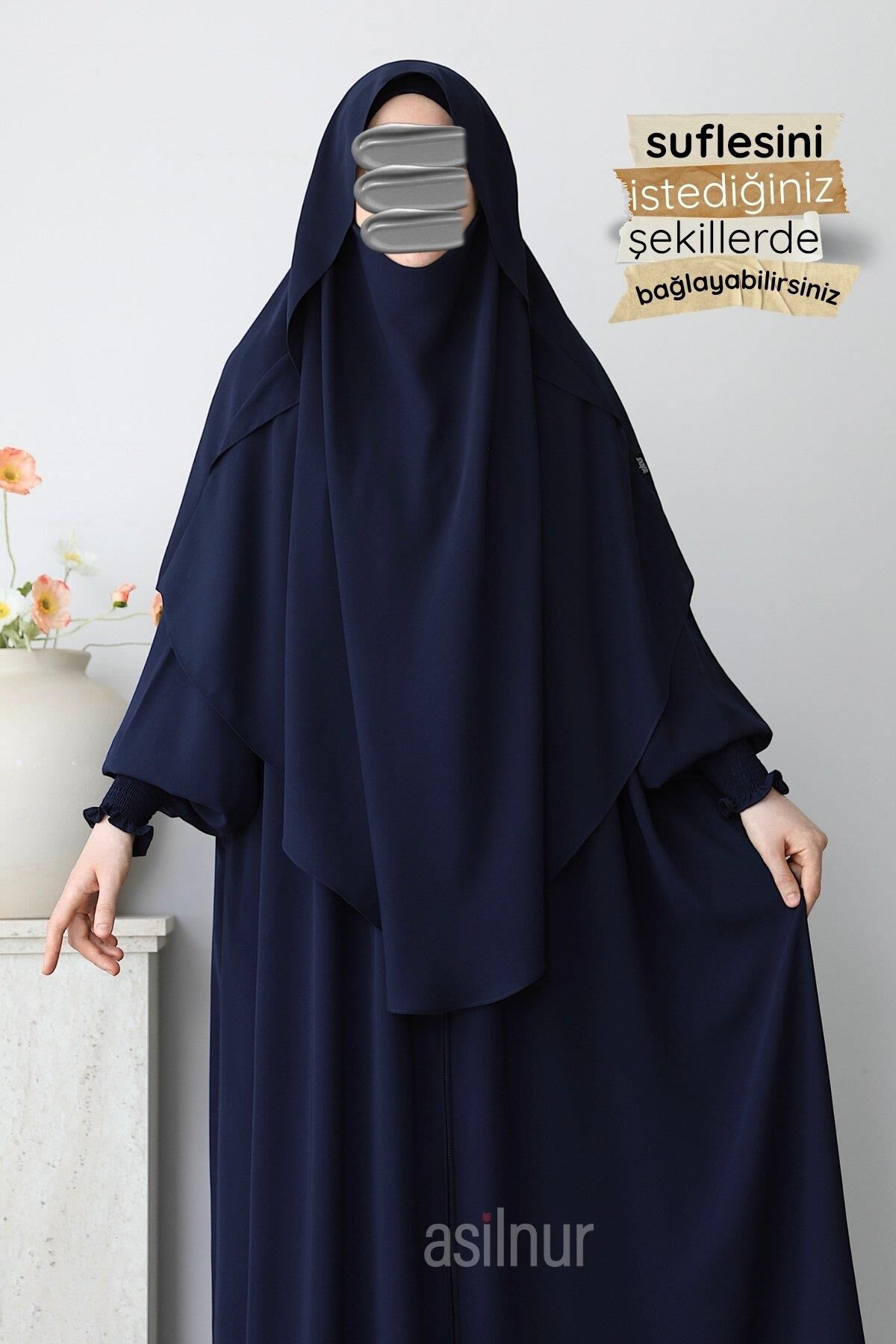 Hafsa Fermuarlı Ferace Gölgeli Sufle Hediyeli Takım Lacivert - 4