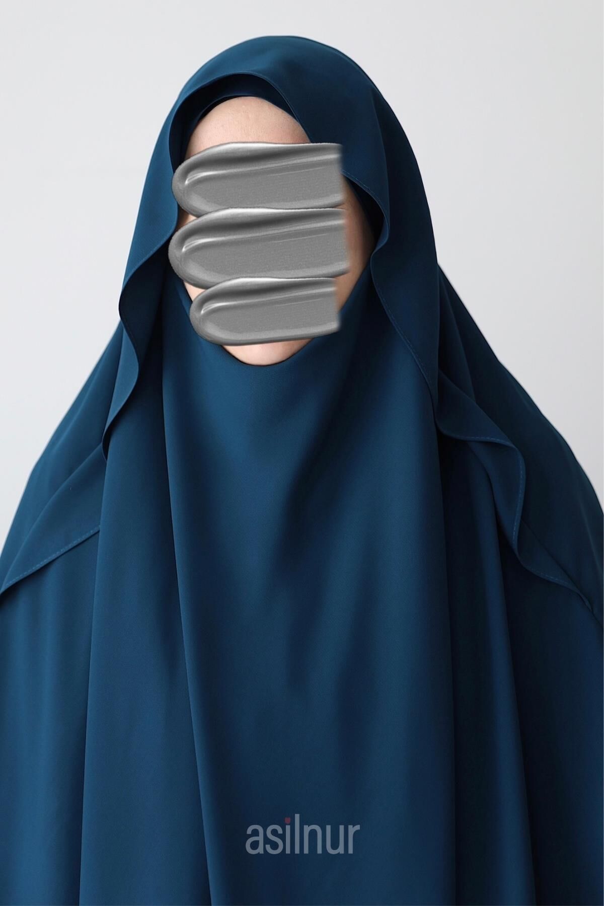 Hafsa Fermuarlı Ferace Gölgeli Sufle Hediyeli Takım Petrol Mavisi - 7