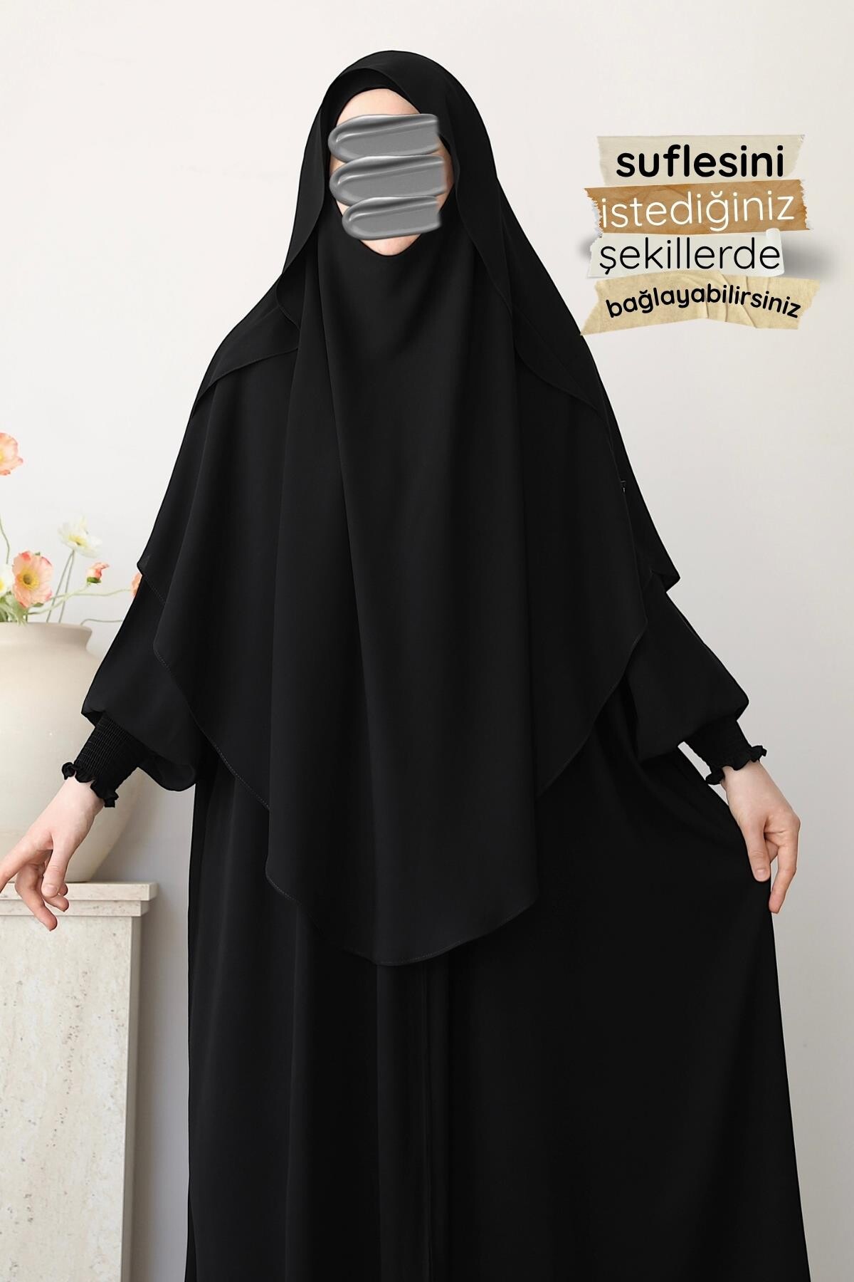 Hafsa Fermuarlı Ferace Gölgeli Sufle Hediyeli Takım Siyah - 3