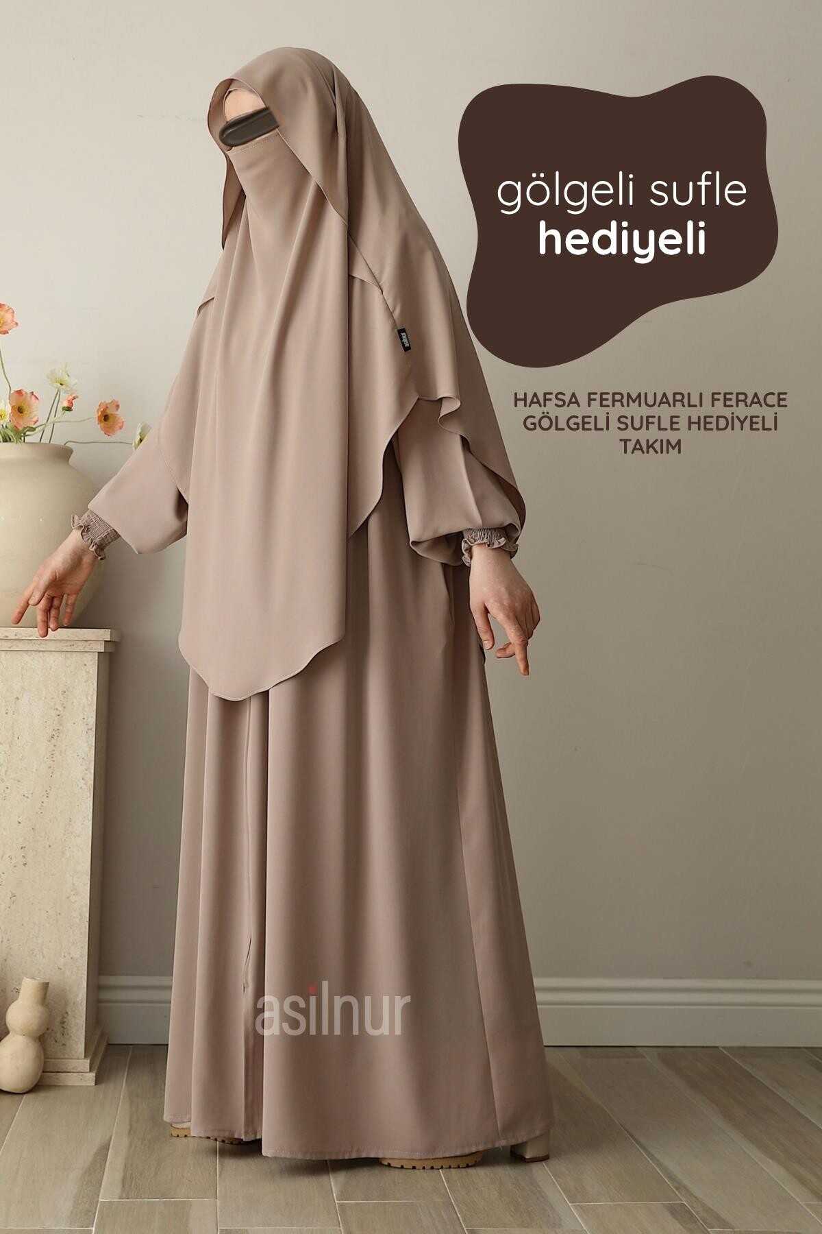 Hafsa Fermuarlı Ferace Gölgeli Sufle Hediyeli Takım Taş 