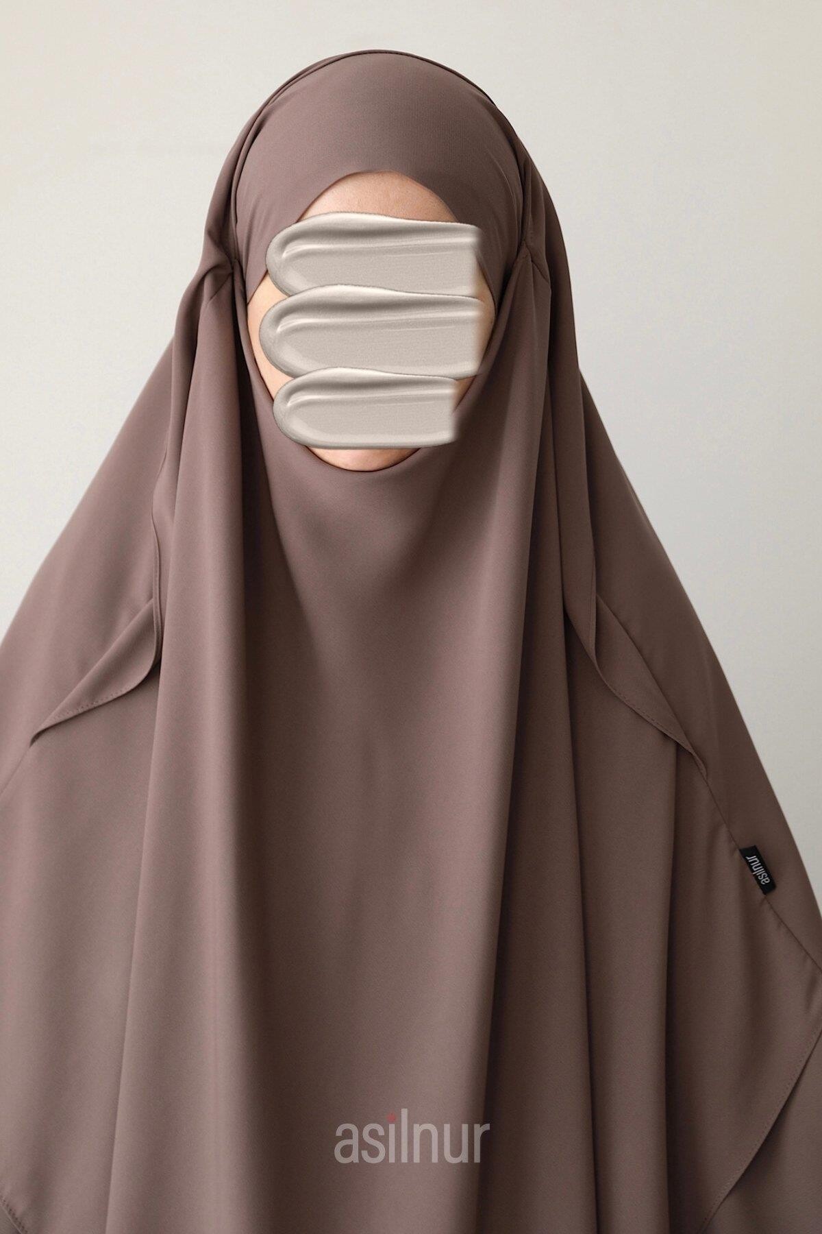Hafsa Fermuarlı Ferace Gölgeli Sufle Hediyeli Takım Vizon - 3