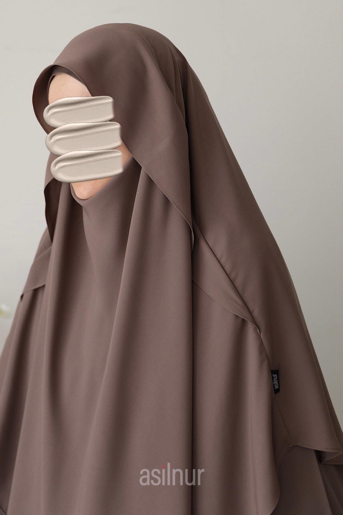 Hafsa Fermuarlı Ferace Gölgeli Sufle Hediyeli Takım Vizon - 9