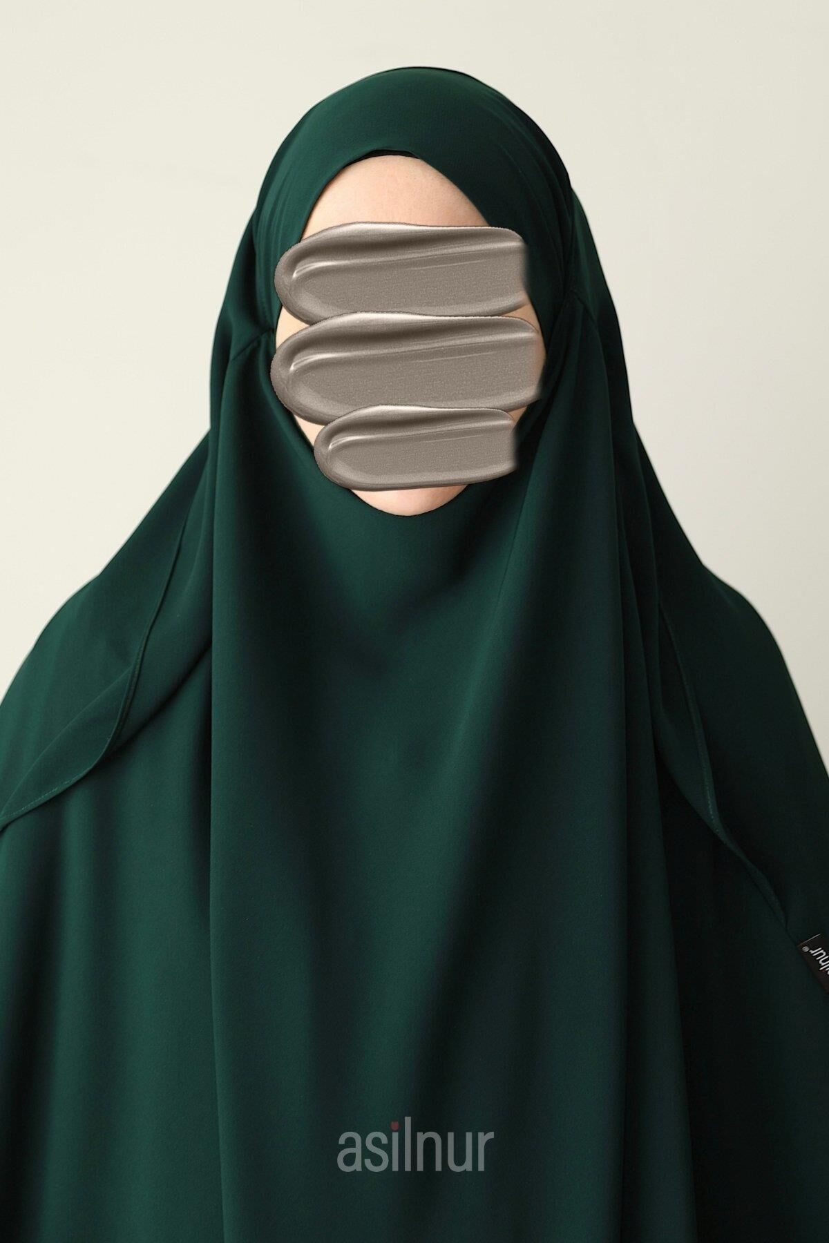 Hafsa Fermuarlı Ferace Gölgeli Sufle Hediyeli Takım Zümrüt Yeşili - 9