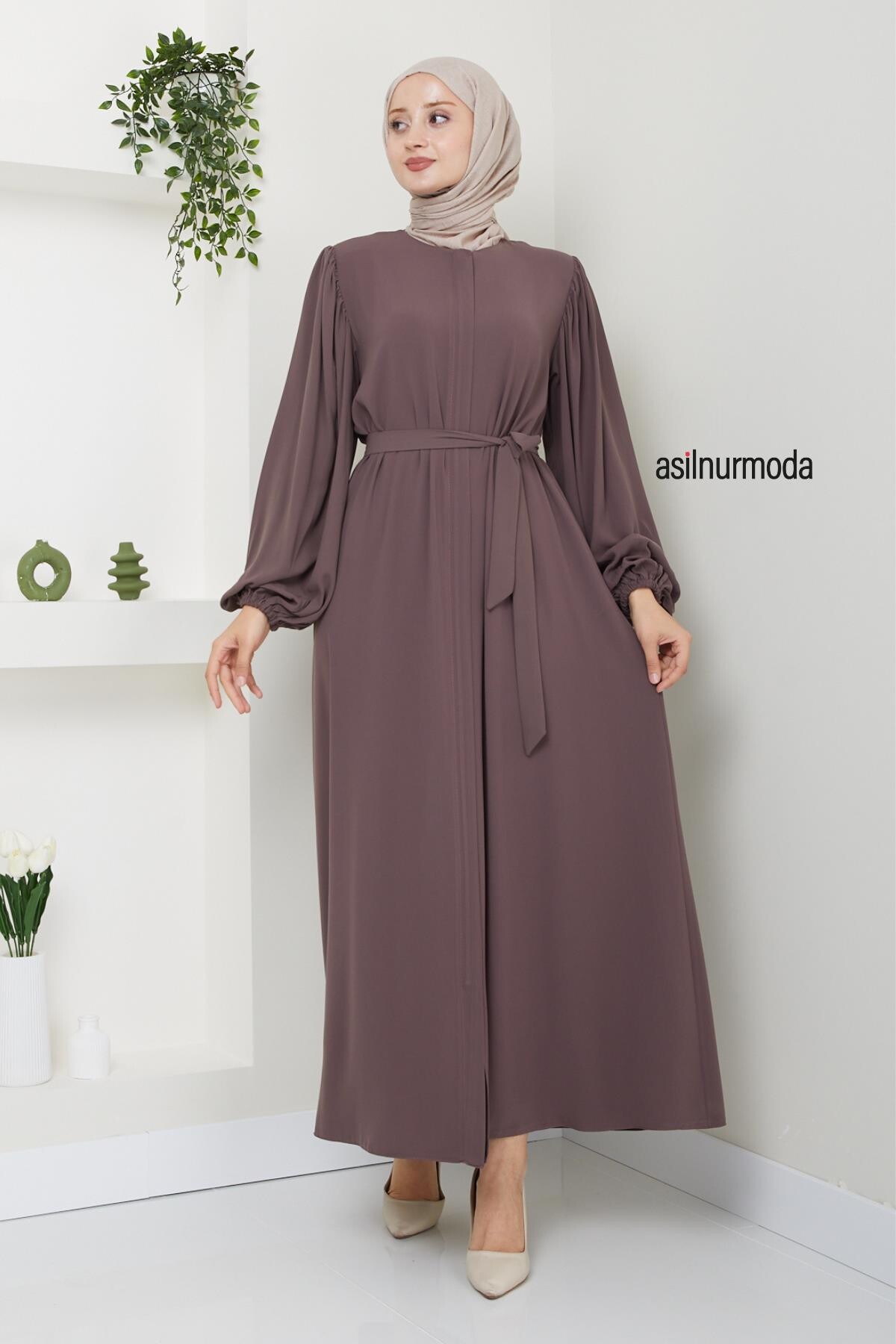 Hale Omuz Pileli Balon Kol Ferace Vizon - ASİLNUR