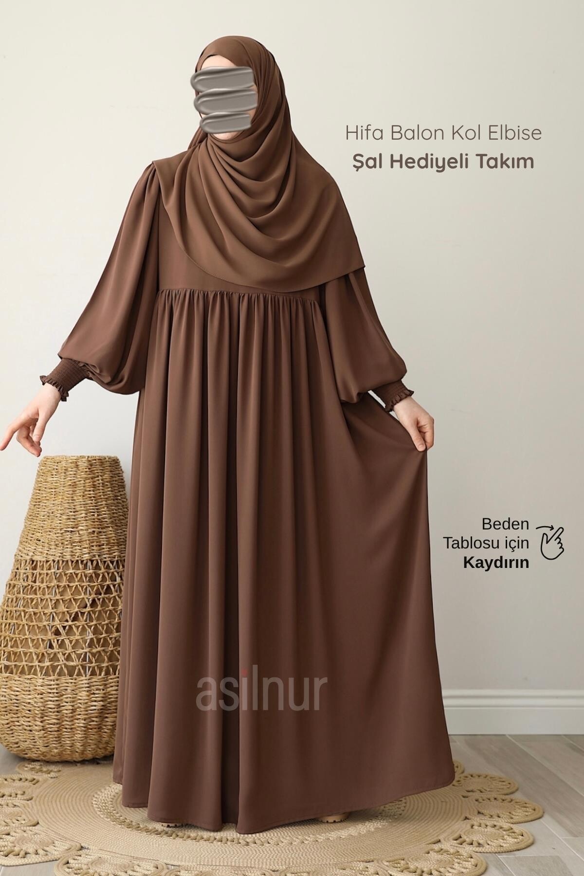 Hifa Balon Kol Elbise Şal Hediyeli Takım Camel - ASİLNUR