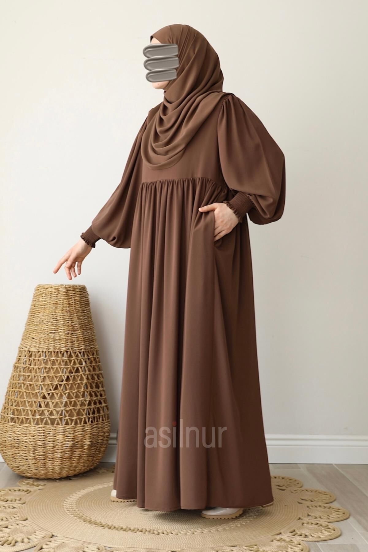 Hifa Balon Kol Elbise Şal Hediyeli Takım Camel - 3