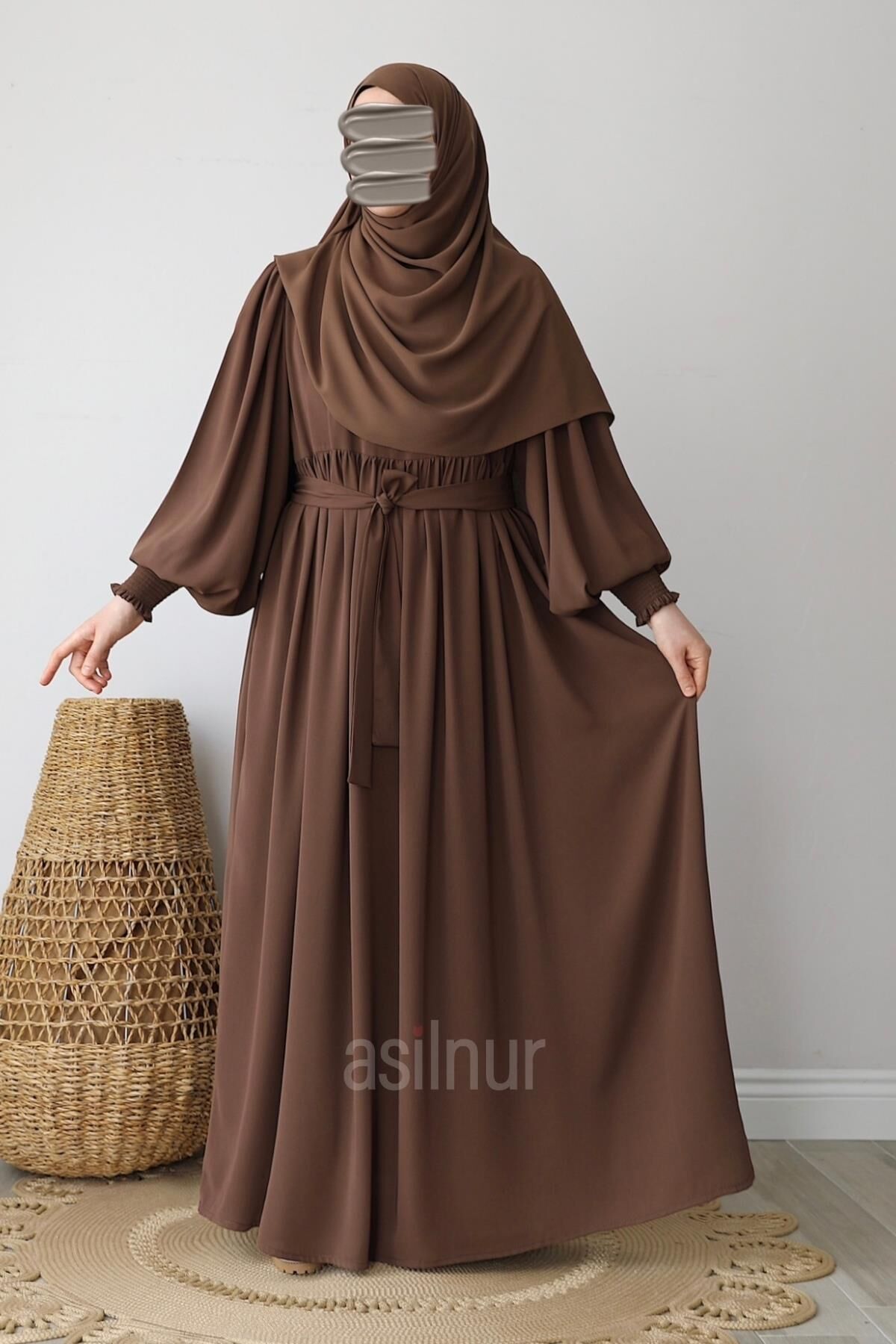 Hifa Balon Kol Elbise Şal Hediyeli Takım Camel - 4