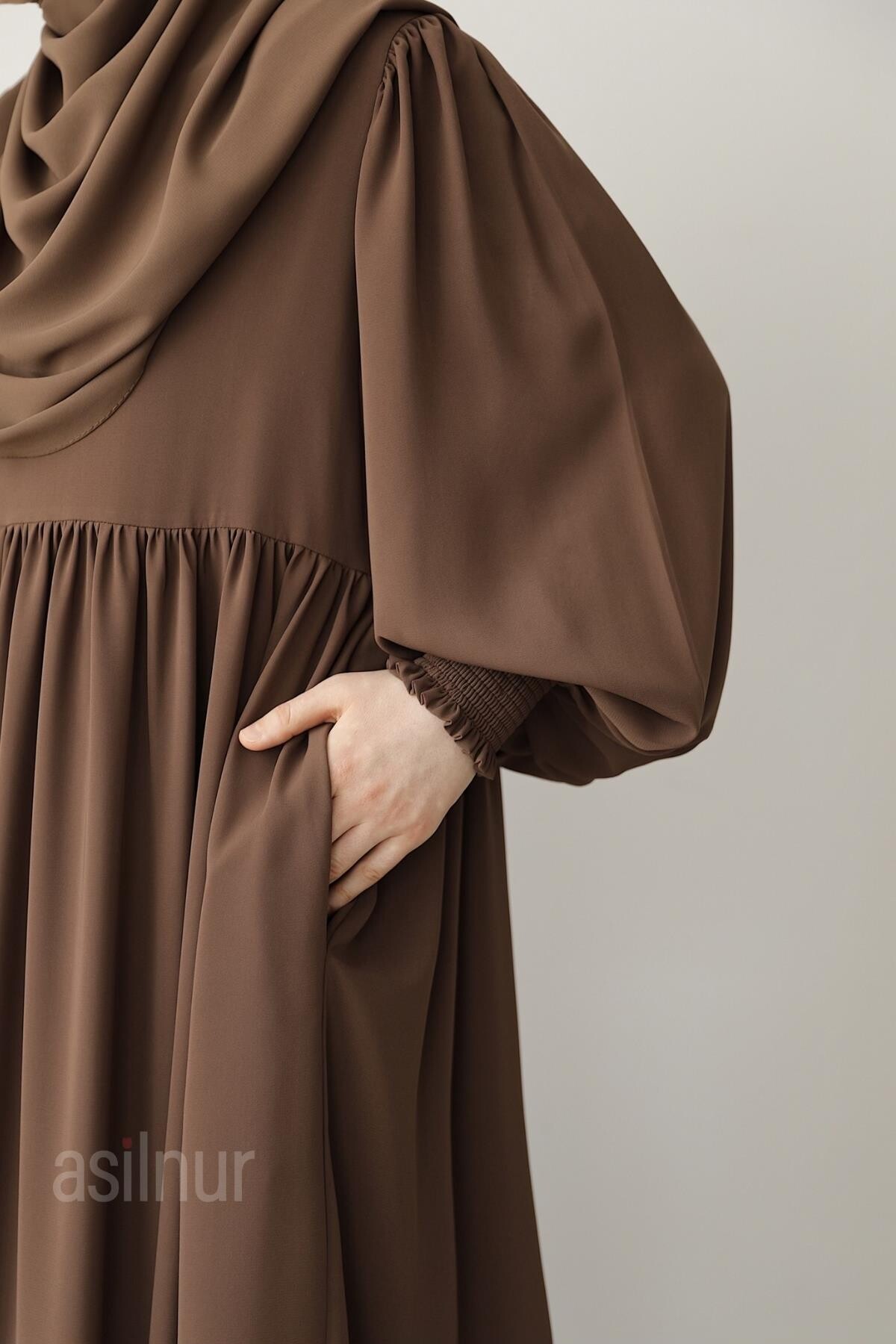 Hifa Balon Kol Elbise Şal Hediyeli Takım Camel - 5