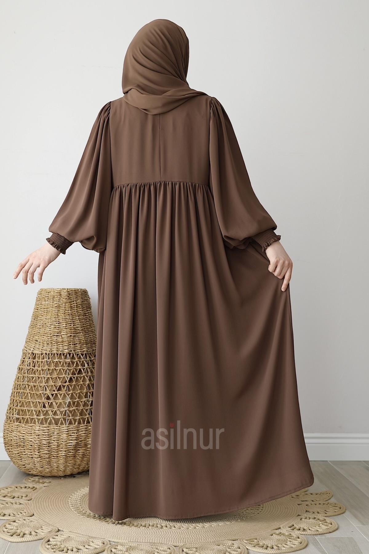 Hifa Balon Kol Elbise Şal Hediyeli Takım Camel - 7