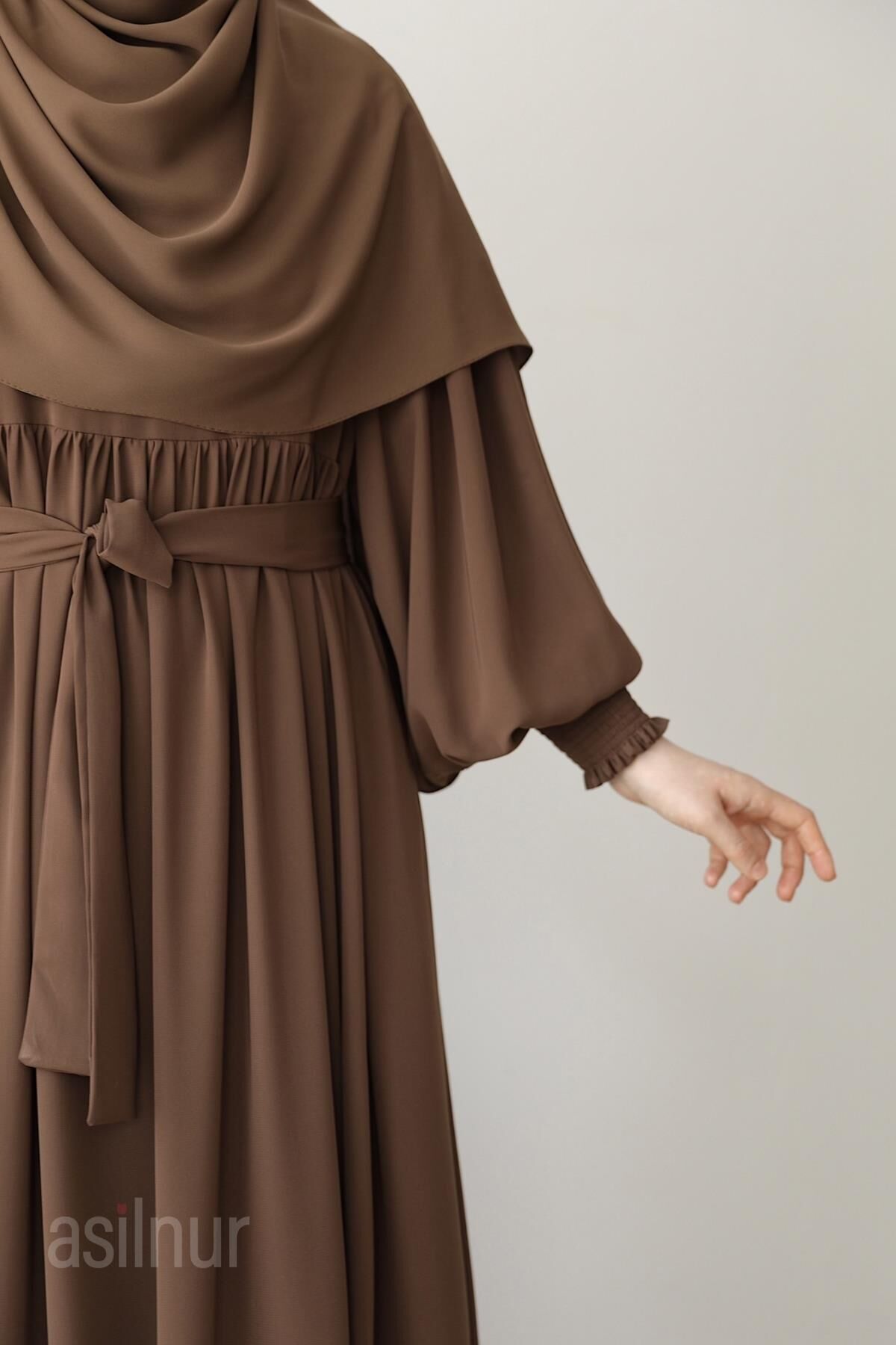 Hifa Balon Kol Elbise Şal Hediyeli Takım Camel - 8