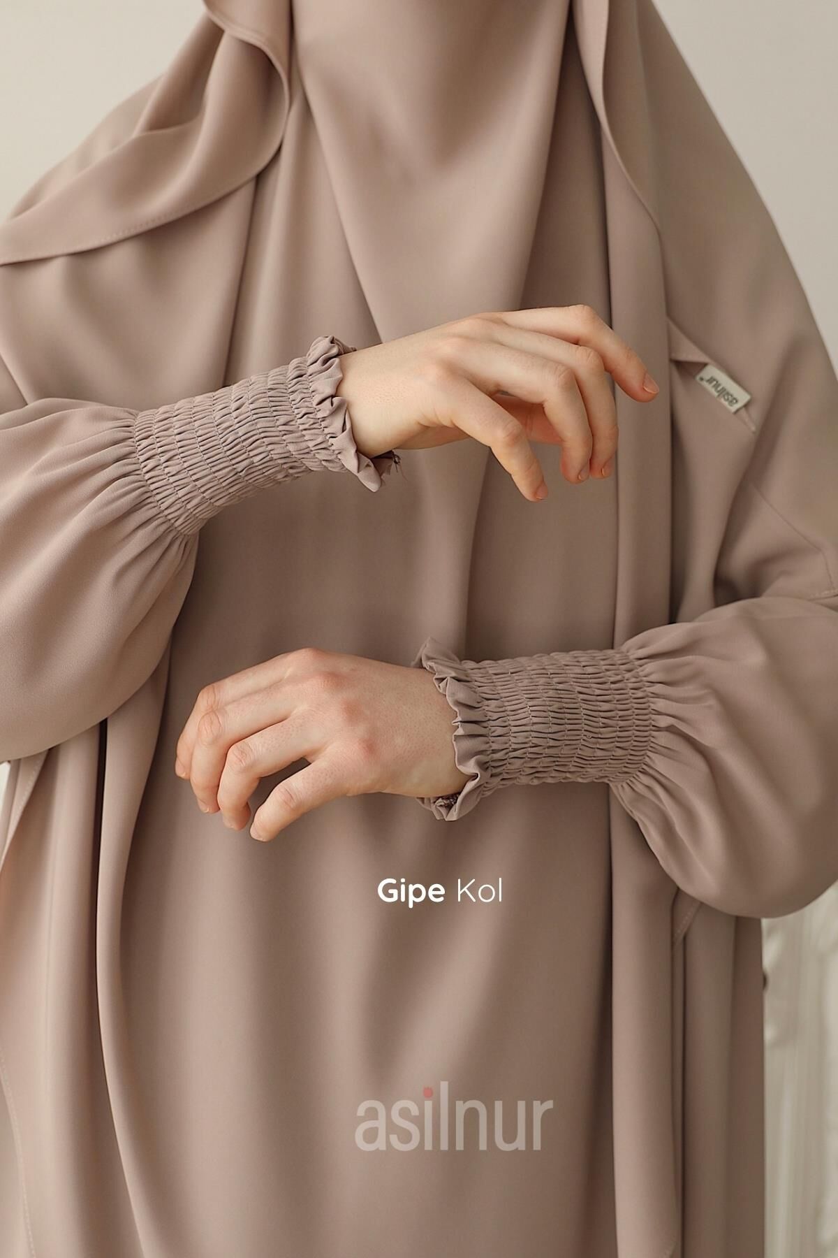 Hira Gölgeli Sufle Ferace Takım Bej - 2