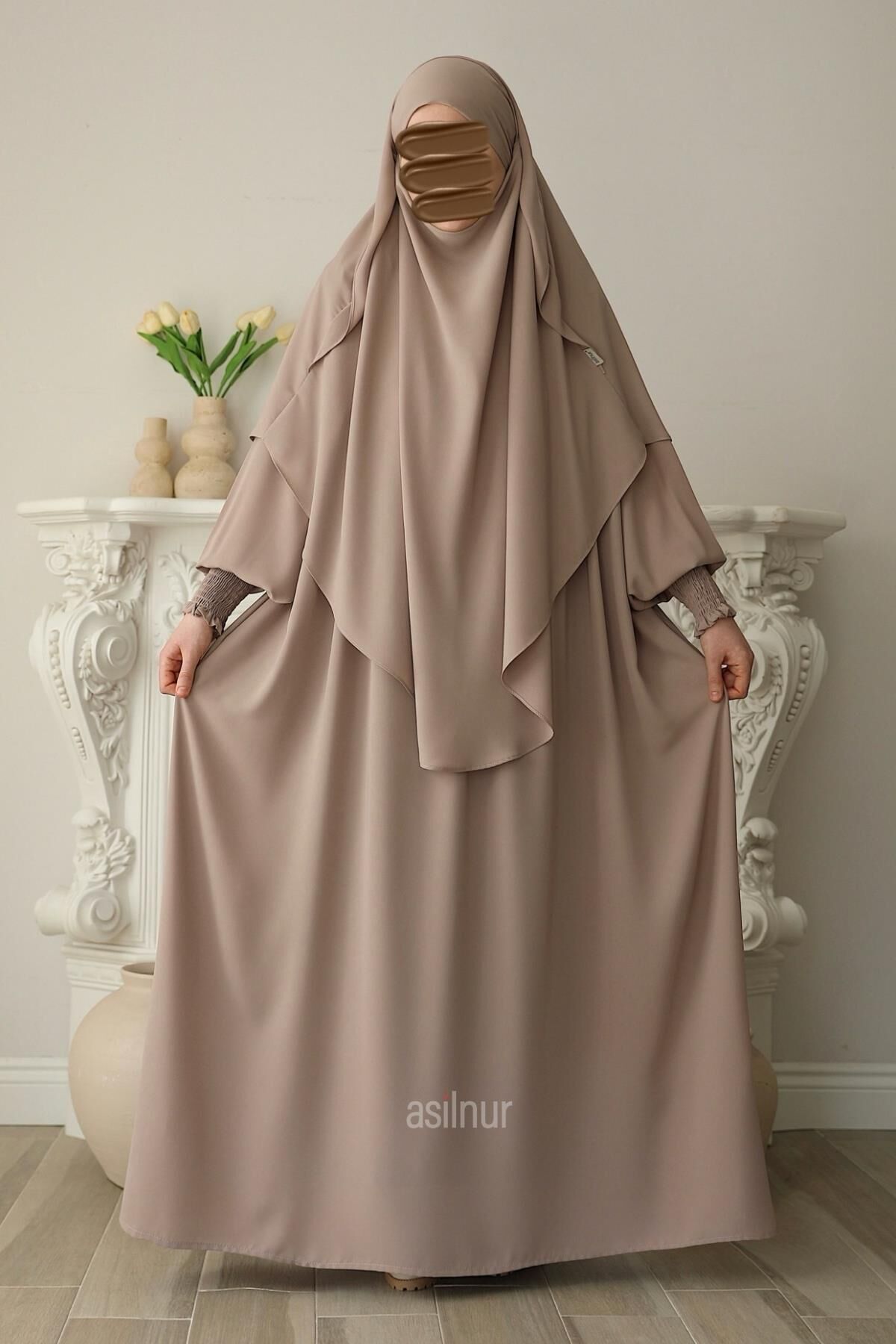 Hira Gölgeli Sufle Ferace Takım Bej - 3