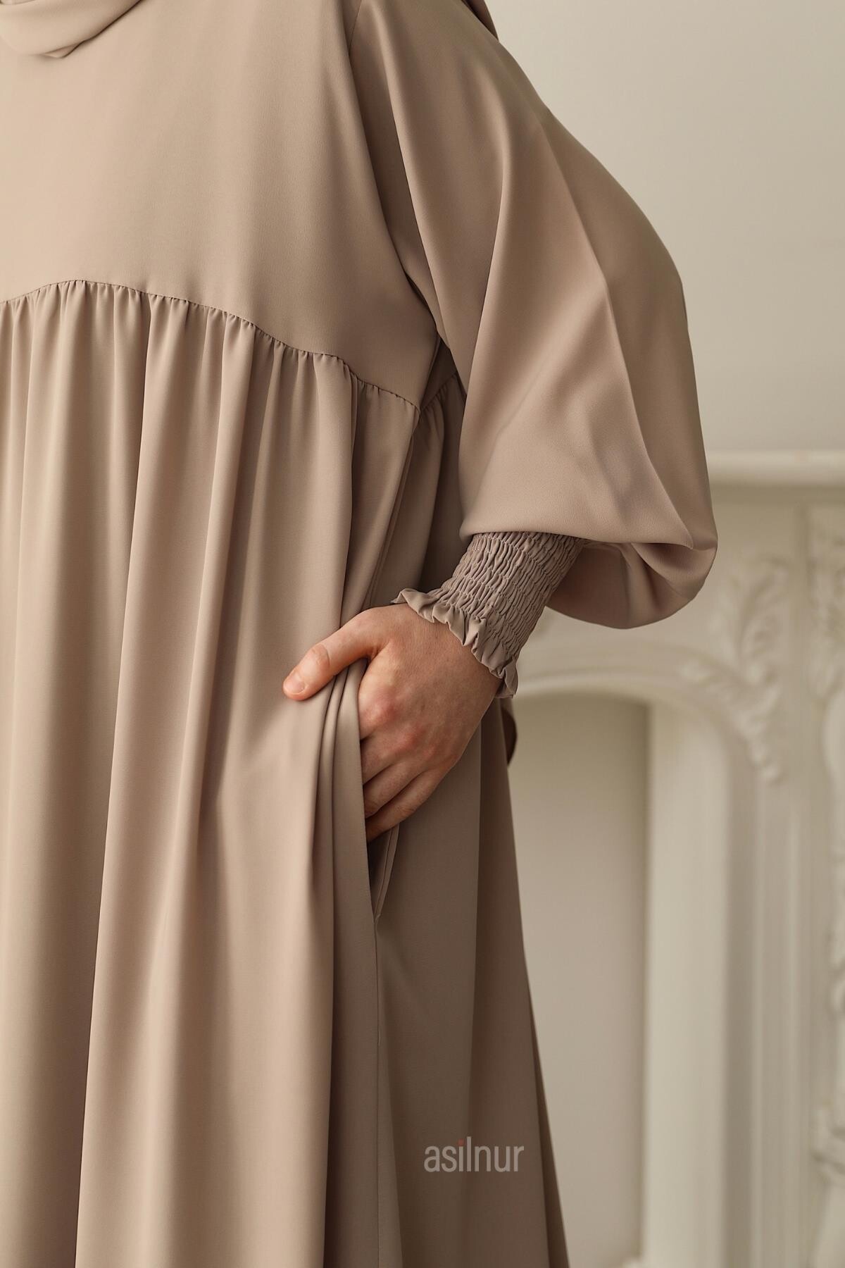 Hira Gölgeli Sufle Ferace Takım Bej - 4