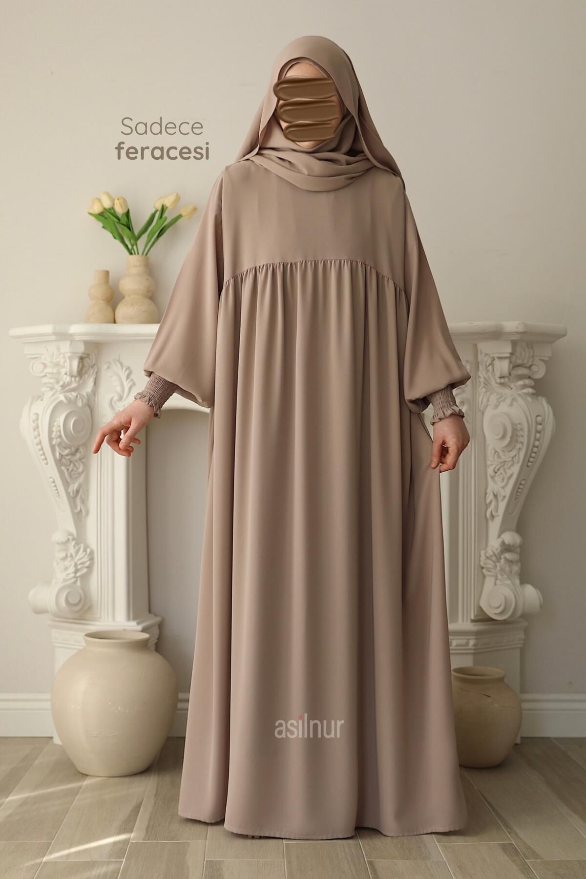 Hira Gölgeli Sufle Ferace Takım Bej - 5