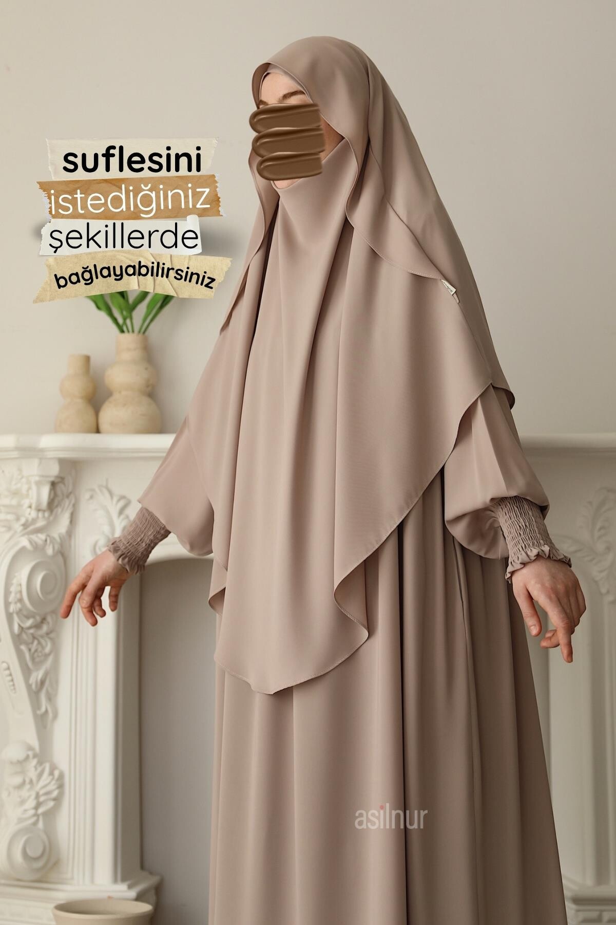 Hira Gölgeli Sufle Ferace Takım Bej - 6