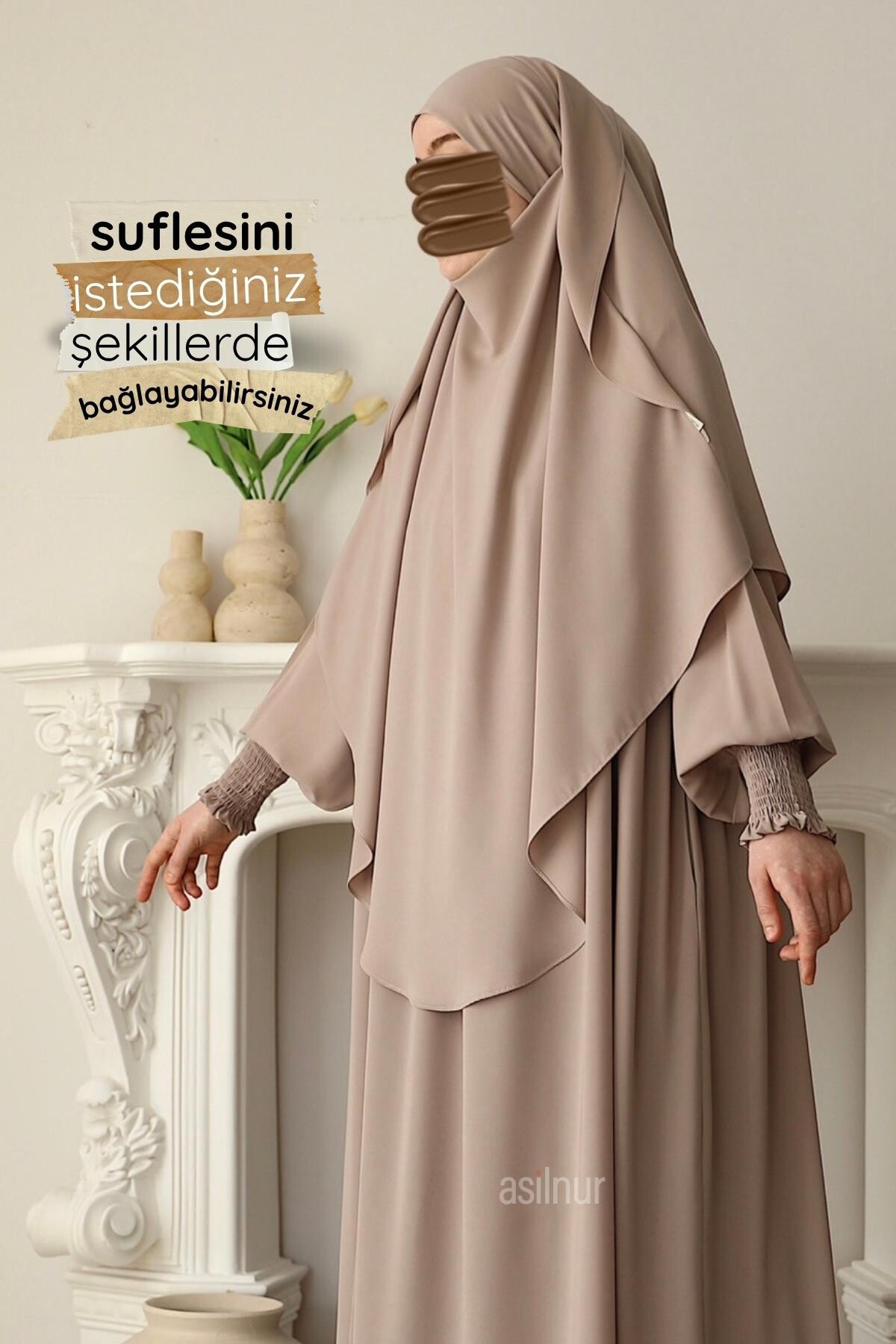 Hira Gölgeli Sufle Ferace Takım Bej - 7