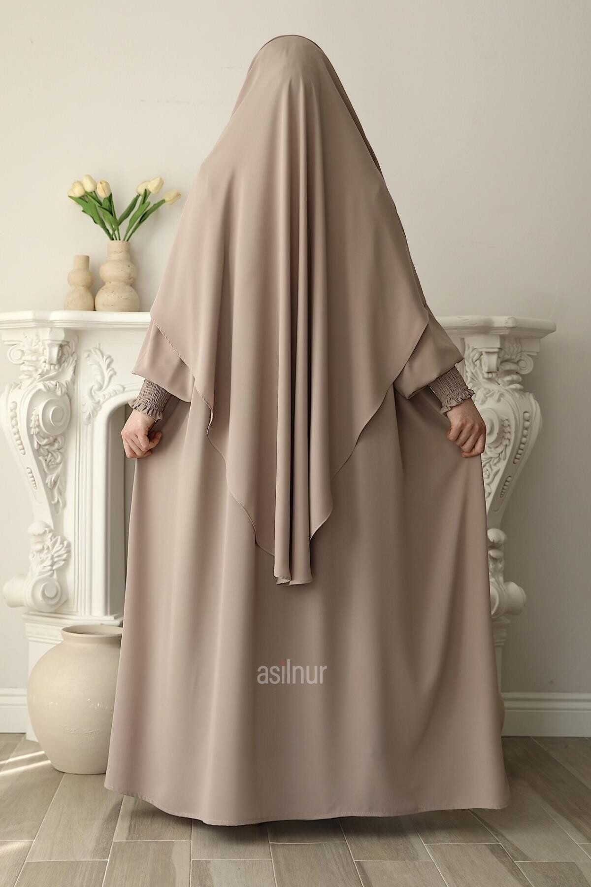 Hira Gölgeli Sufle Ferace Takım Bej - 8