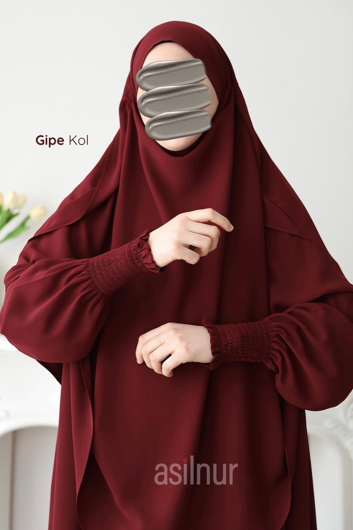 Hira Gölgeli Sufle Ferace Takım Bordo - 2