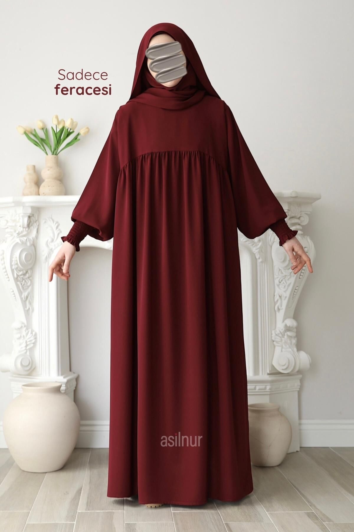 Hira Gölgeli Sufle Ferace Takım Bordo - 4