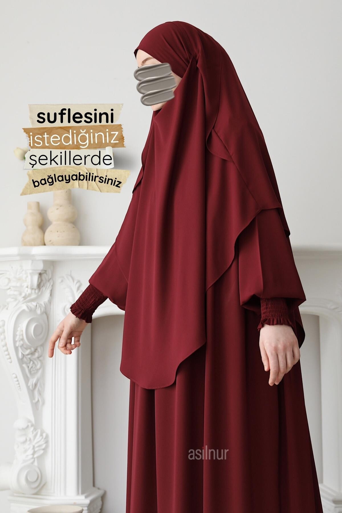 Hira Gölgeli Sufle Ferace Takım Bordo - 5