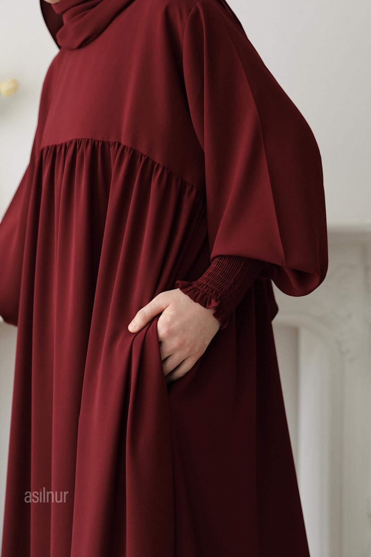 Hira Gölgeli Sufle Ferace Takım Bordo - 7