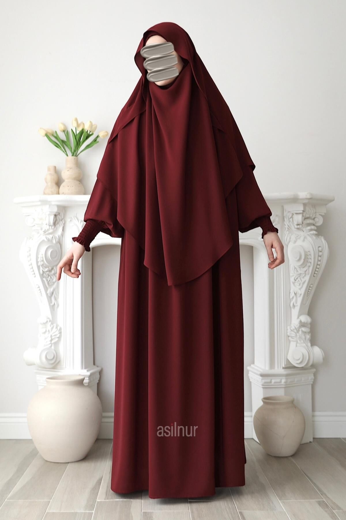 Hira Gölgeli Sufle Ferace Takım Bordo - 3