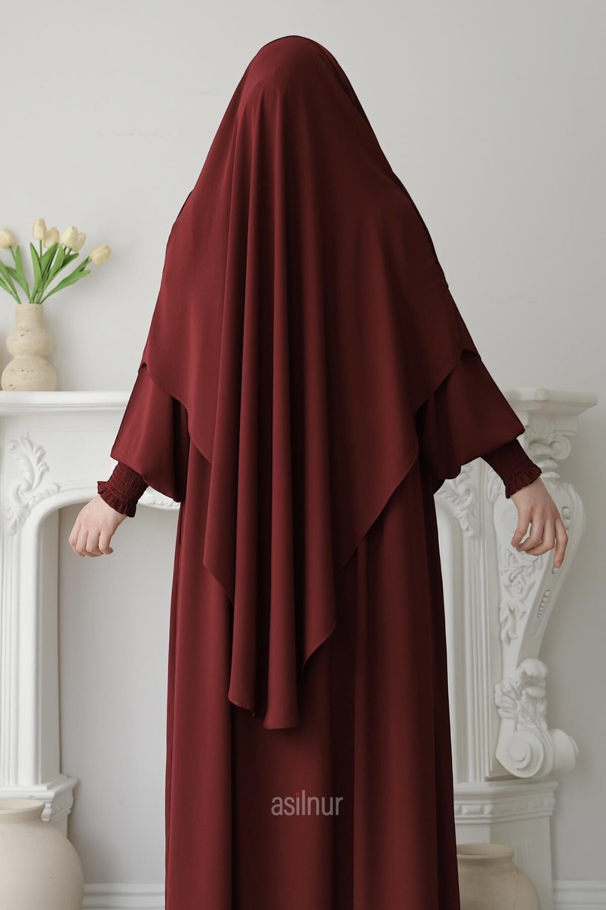 Hira Gölgeli Sufle Ferace Takım Bordo - 6