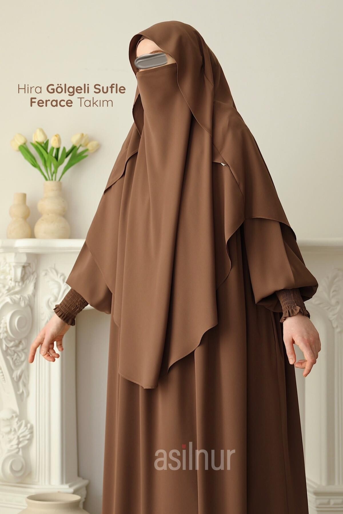 Hira Gölgeli Sufle Ferace Takım Camel - ASİLNUR