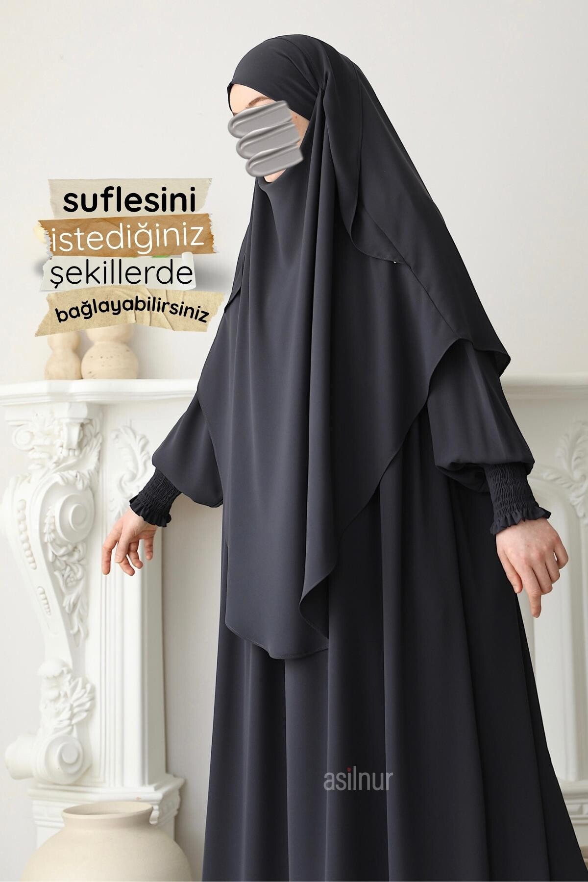 Hira Gölgeli Sufle Ferace Takım Füme - 5