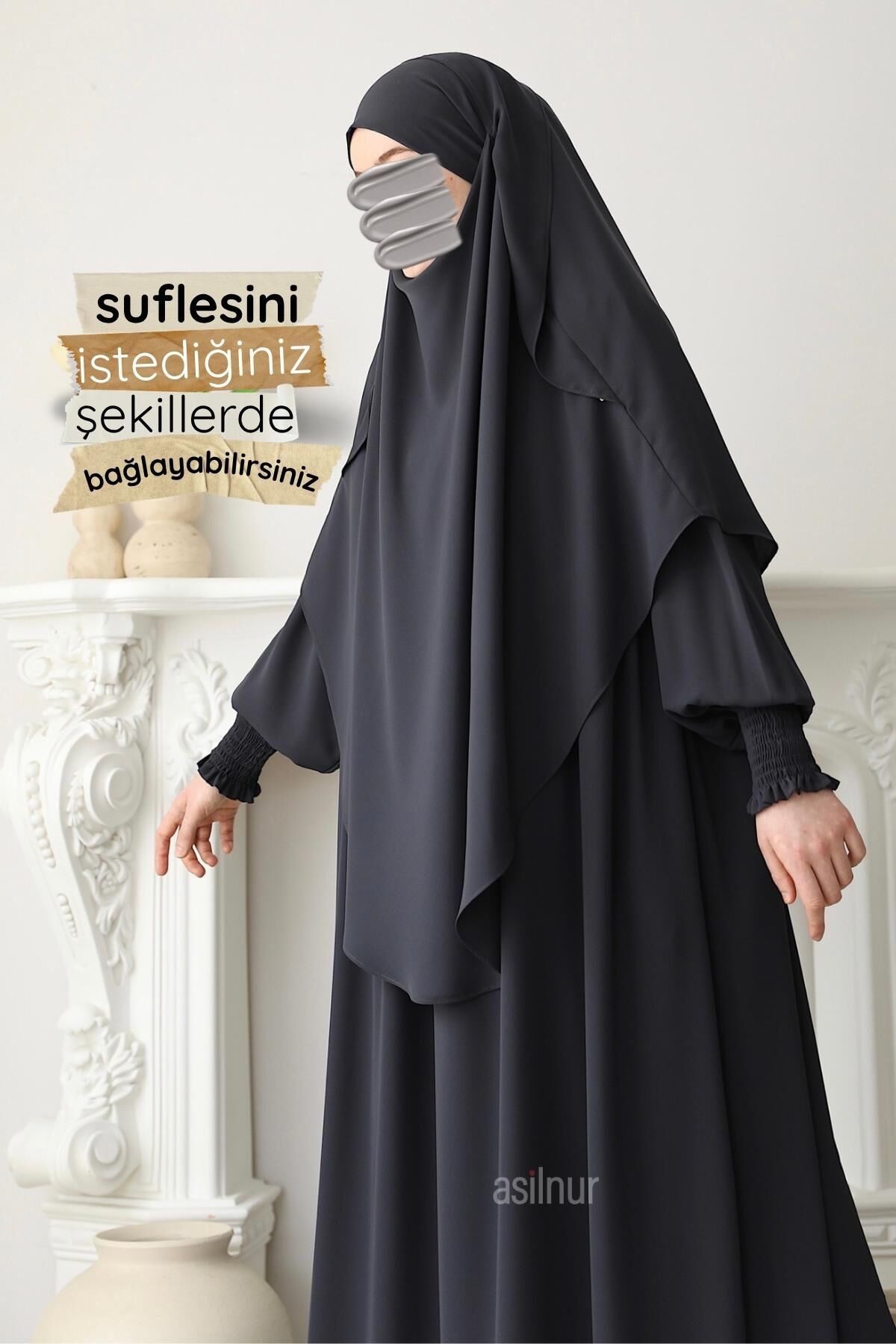 Hira Gölgeli Sufle Ferace Takım Füme - 5