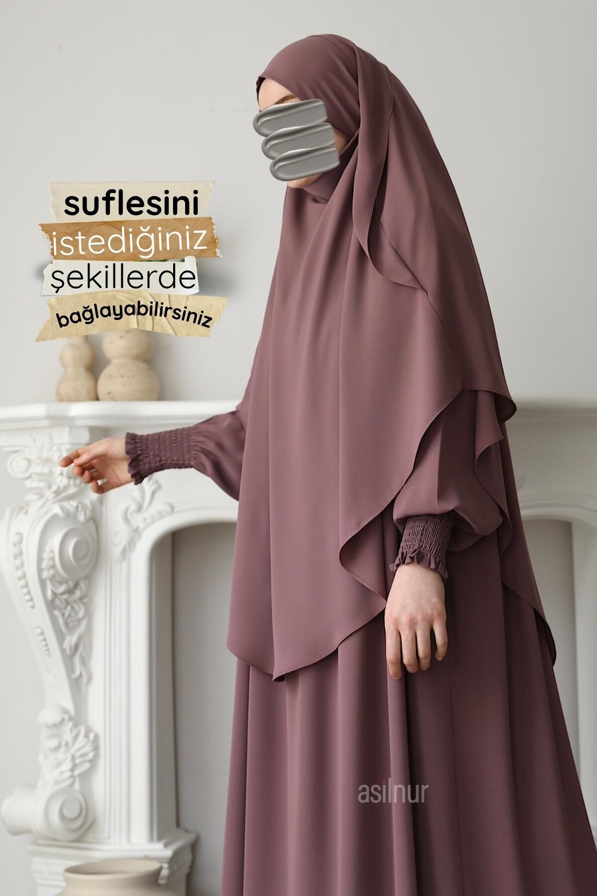 Hira Gölgeli Sufle Ferace Takım Gül Kurusu - 5