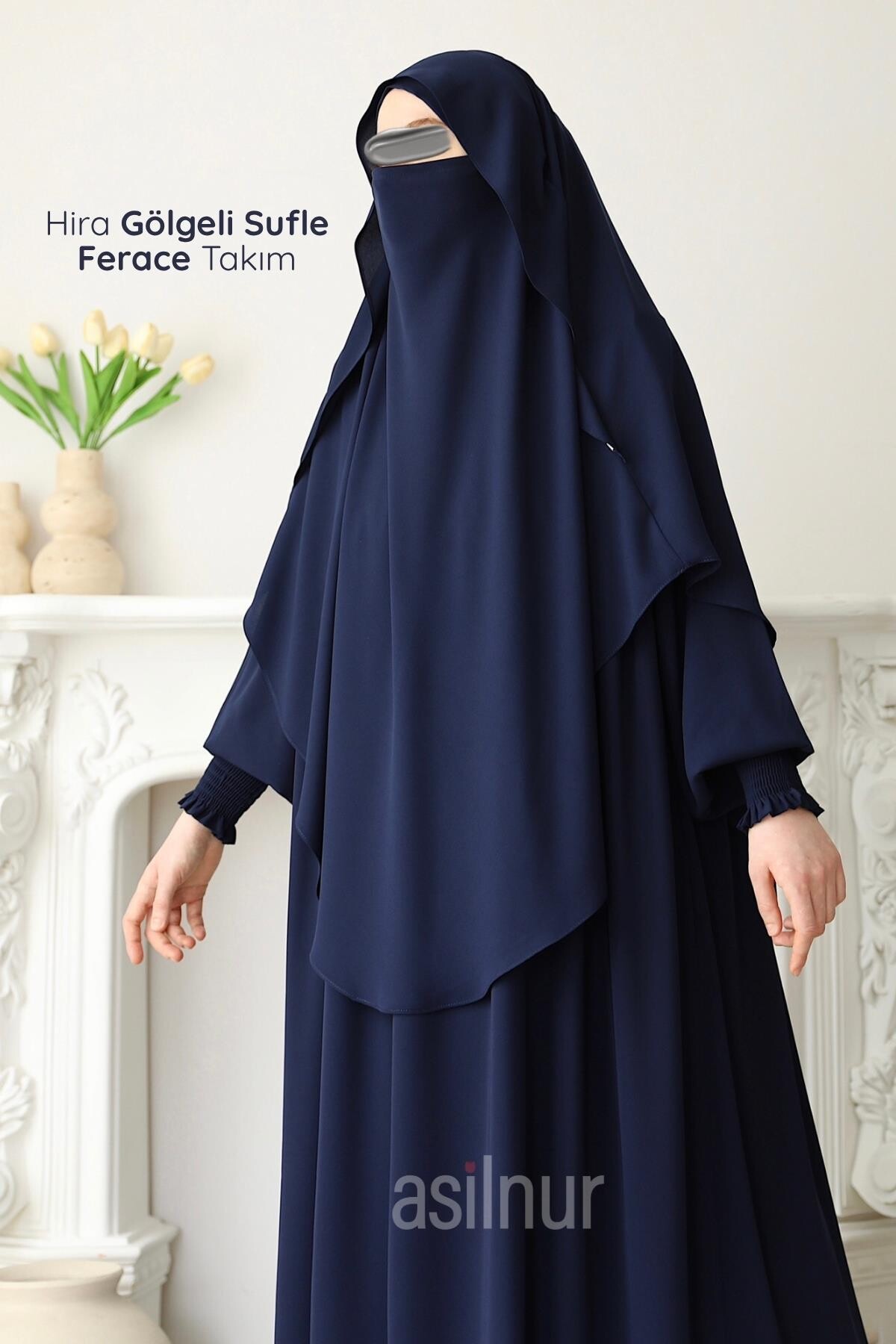 Hira Gölgeli Sufle Ferace Takım Lacivert - ASİLNUR