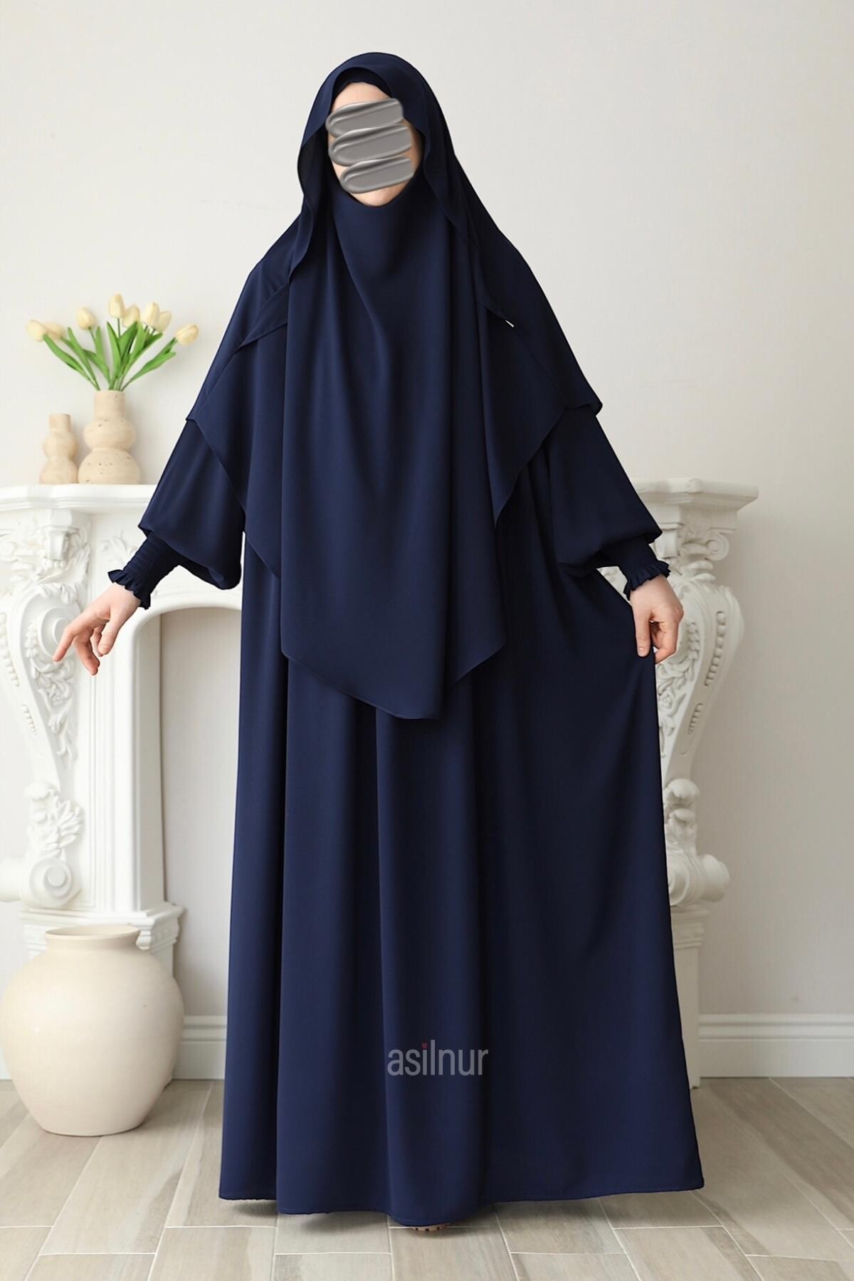 Hira Gölgeli Sufle Ferace Takım Lacivert - 3