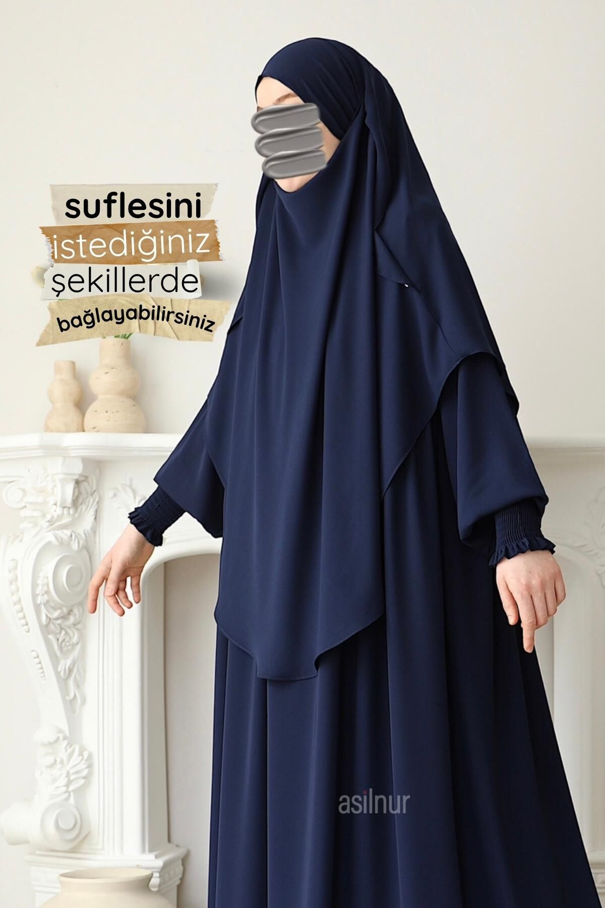Hira Gölgeli Sufle Ferace Takım Lacivert - 5