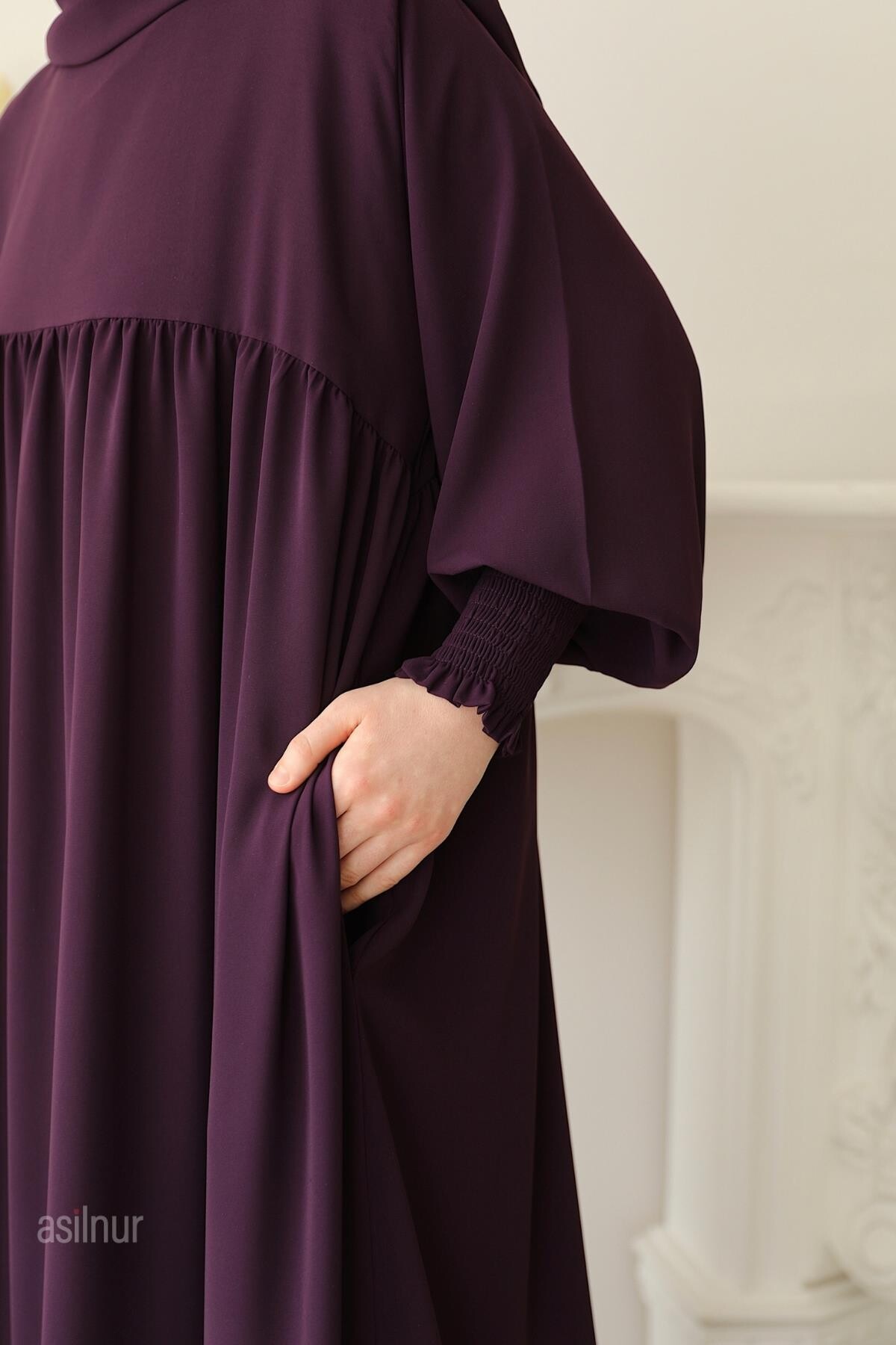 Hira Gölgeli Sufle Ferace Takım Mürdüm - 4