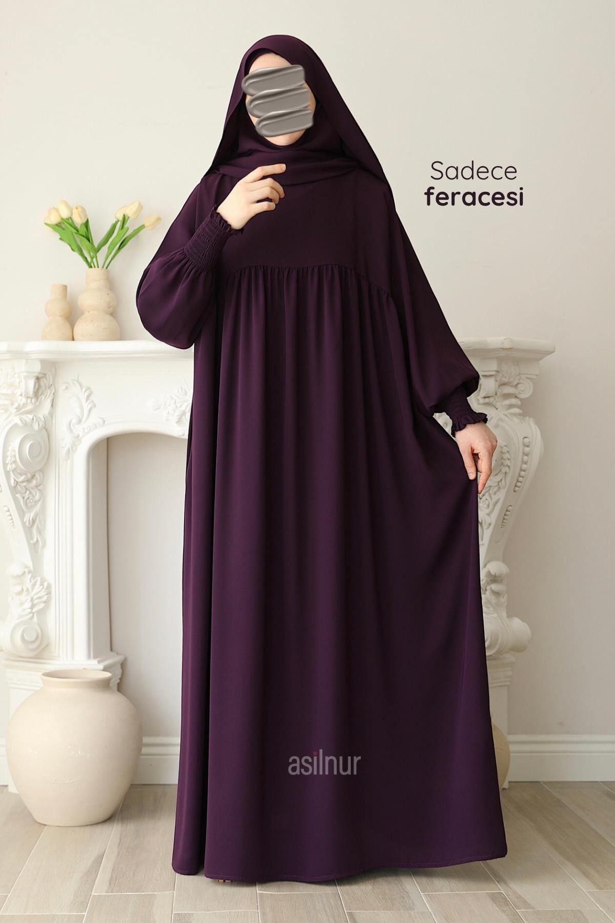 Hira Gölgeli Sufle Ferace Takım Mürdüm - 5