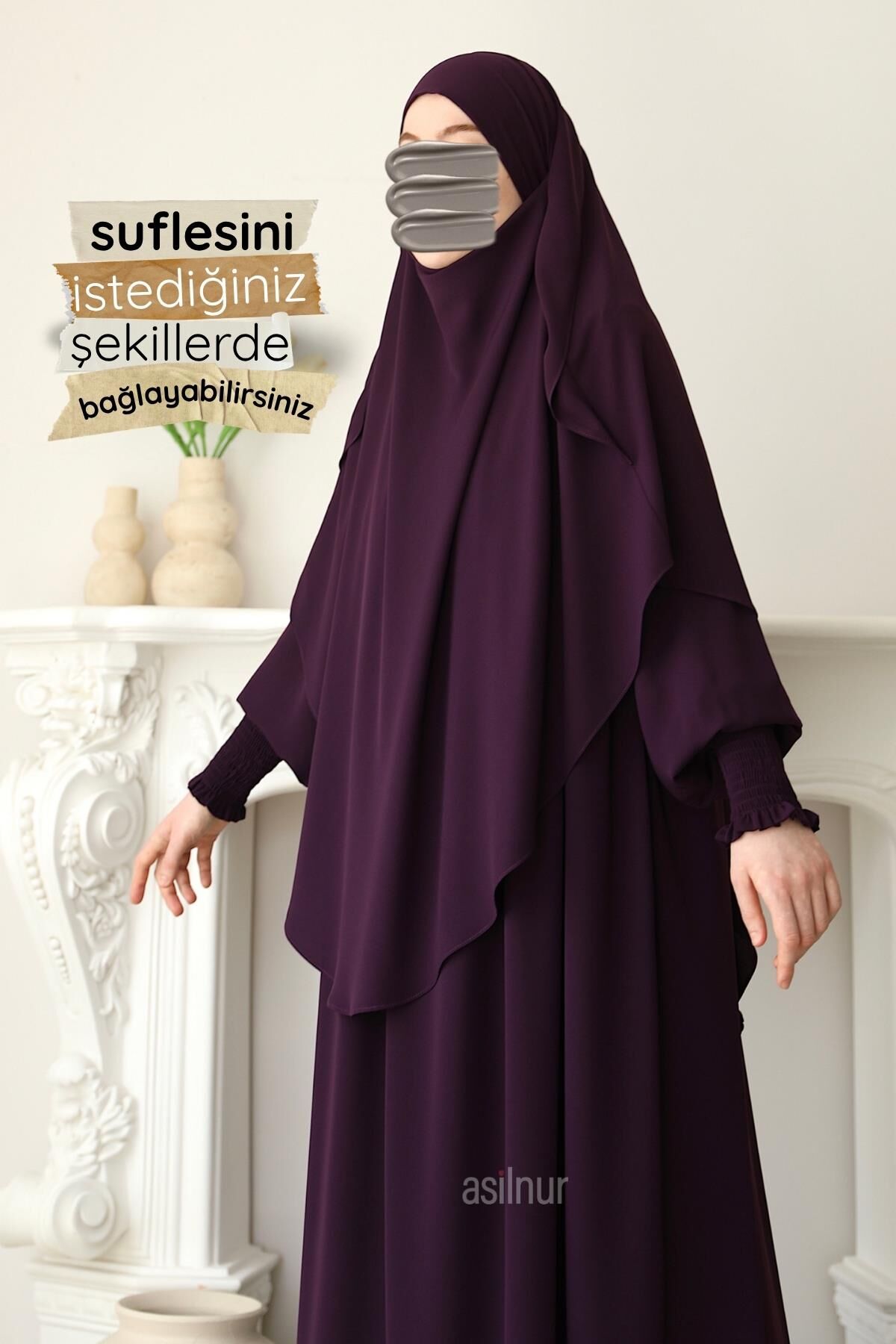 Hira Gölgeli Sufle Ferace Takım Mürdüm - 6