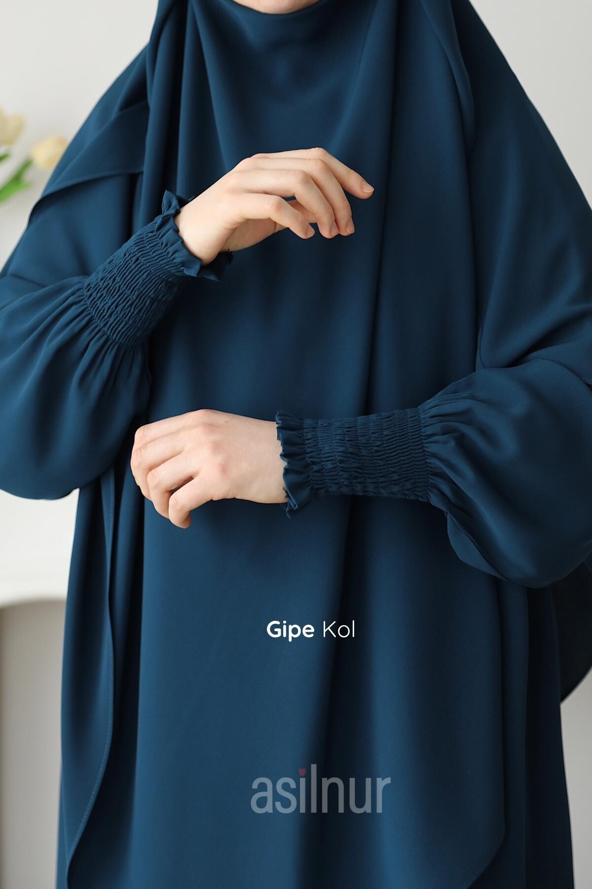 Hira Gölgeli Sufle Ferace Takım Petrol Mavisi - 2
