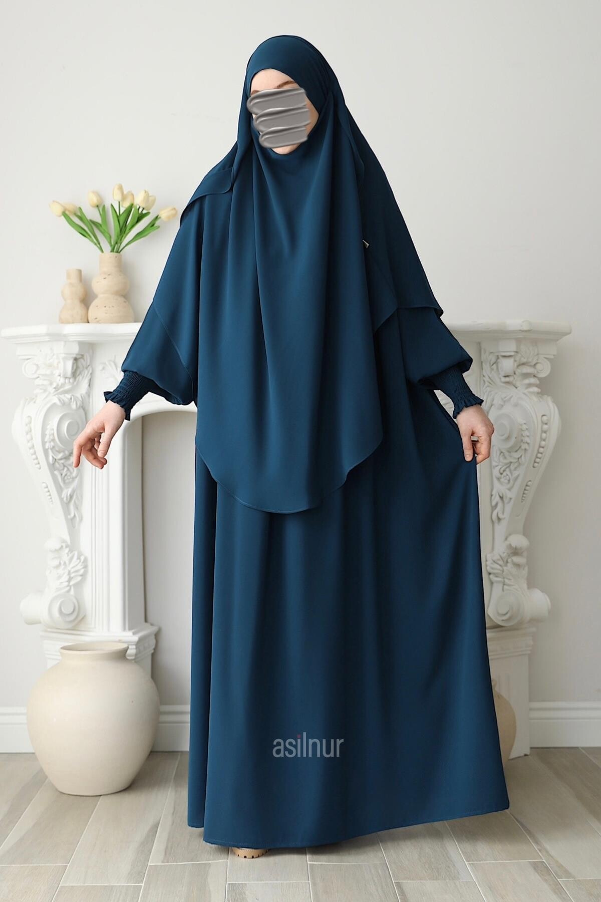 Hira Gölgeli Sufle Ferace Takım Petrol Mavisi - 3