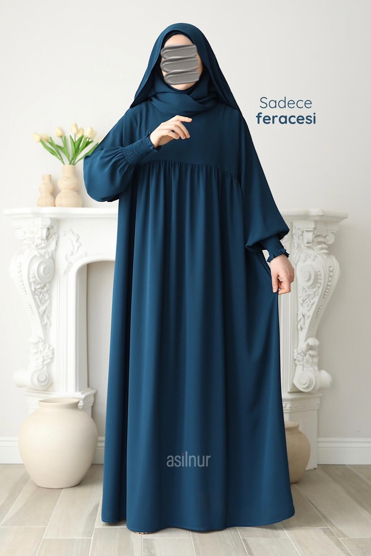 Hira Gölgeli Sufle Ferace Takım Petrol Mavisi - 4