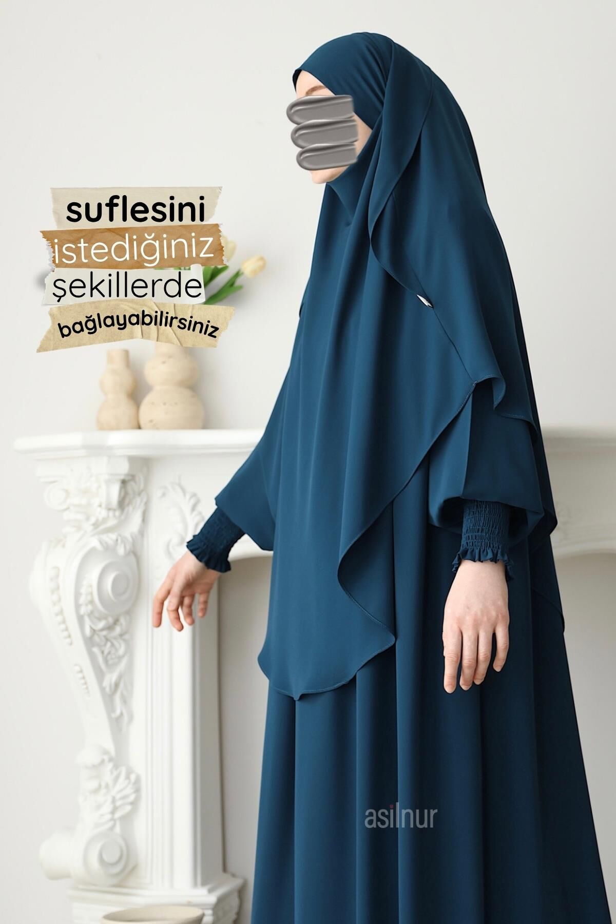 Hira Gölgeli Sufle Ferace Takım Petrol Mavisi - 5