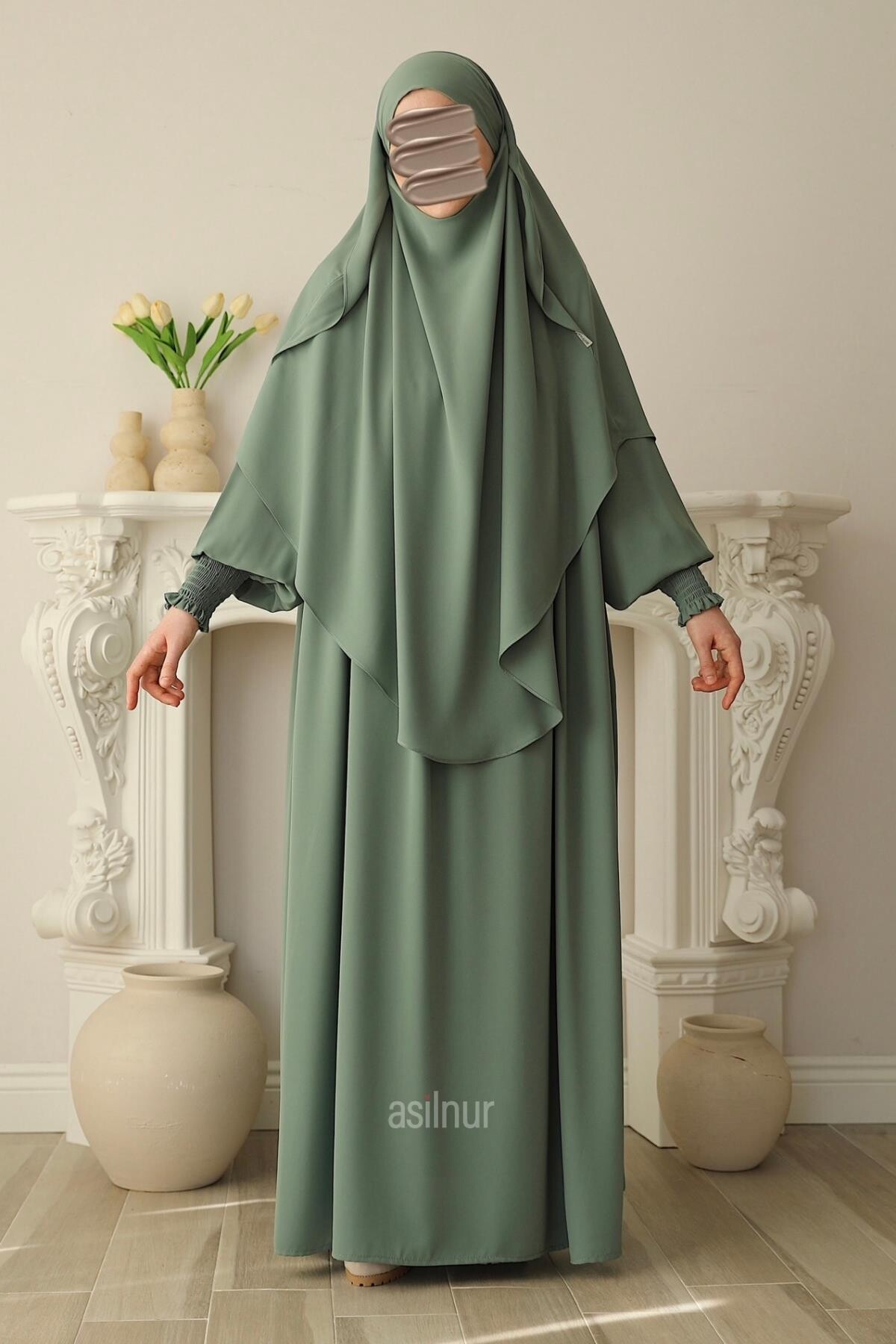 Hira Gölgeli Sufle Ferace Takım Su Yeşili - 3