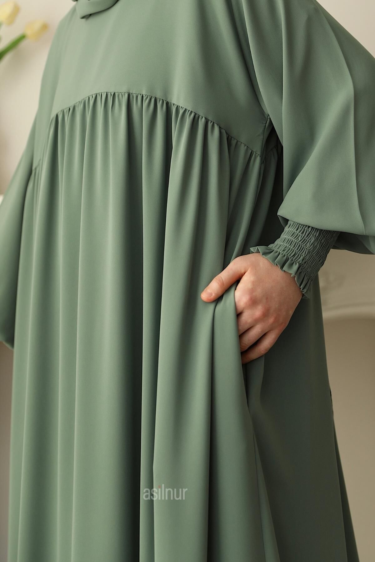 Hira Gölgeli Sufle Ferace Takım Su Yeşili - 4