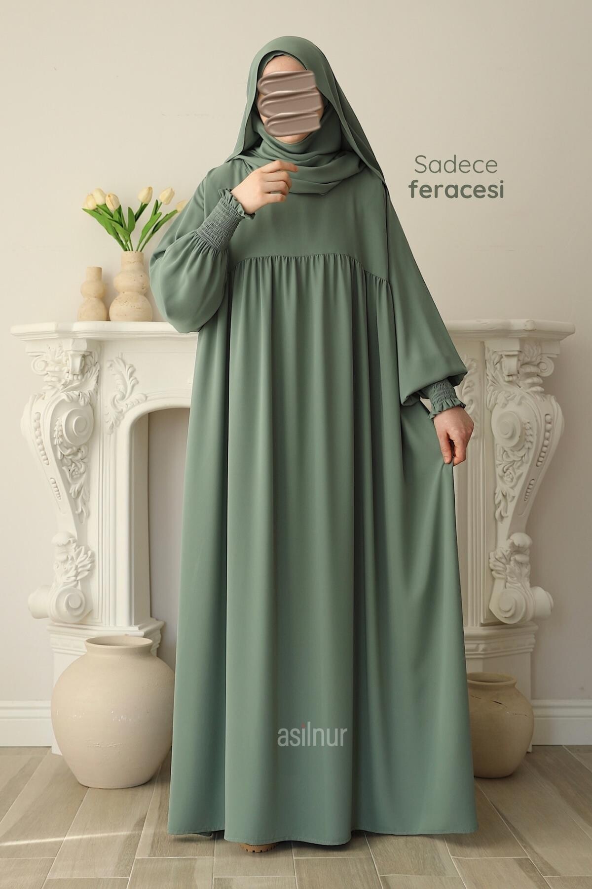 Hira Gölgeli Sufle Ferace Takım Su Yeşili - 5