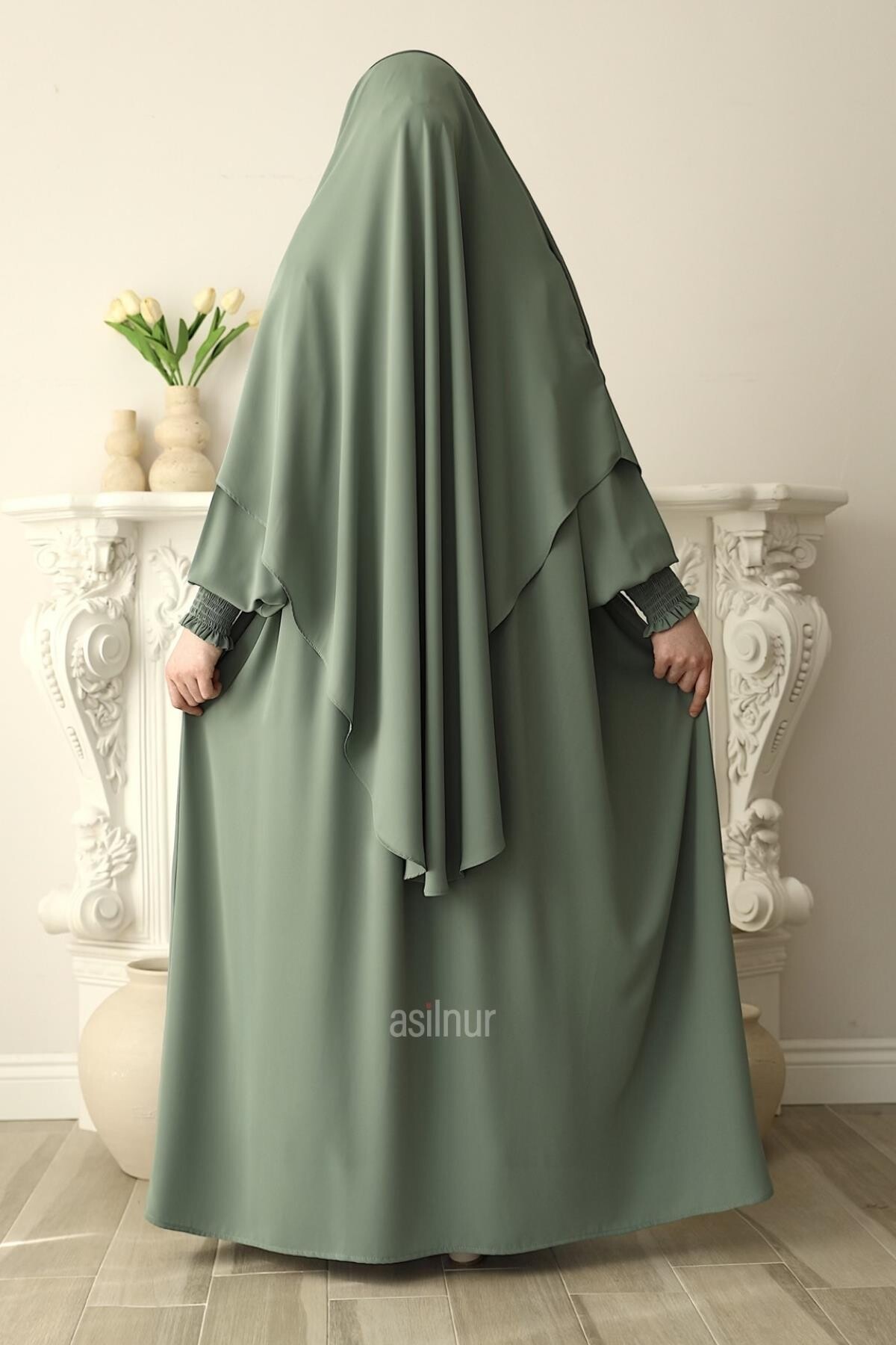 Hira Gölgeli Sufle Ferace Takım Su Yeşili - 7